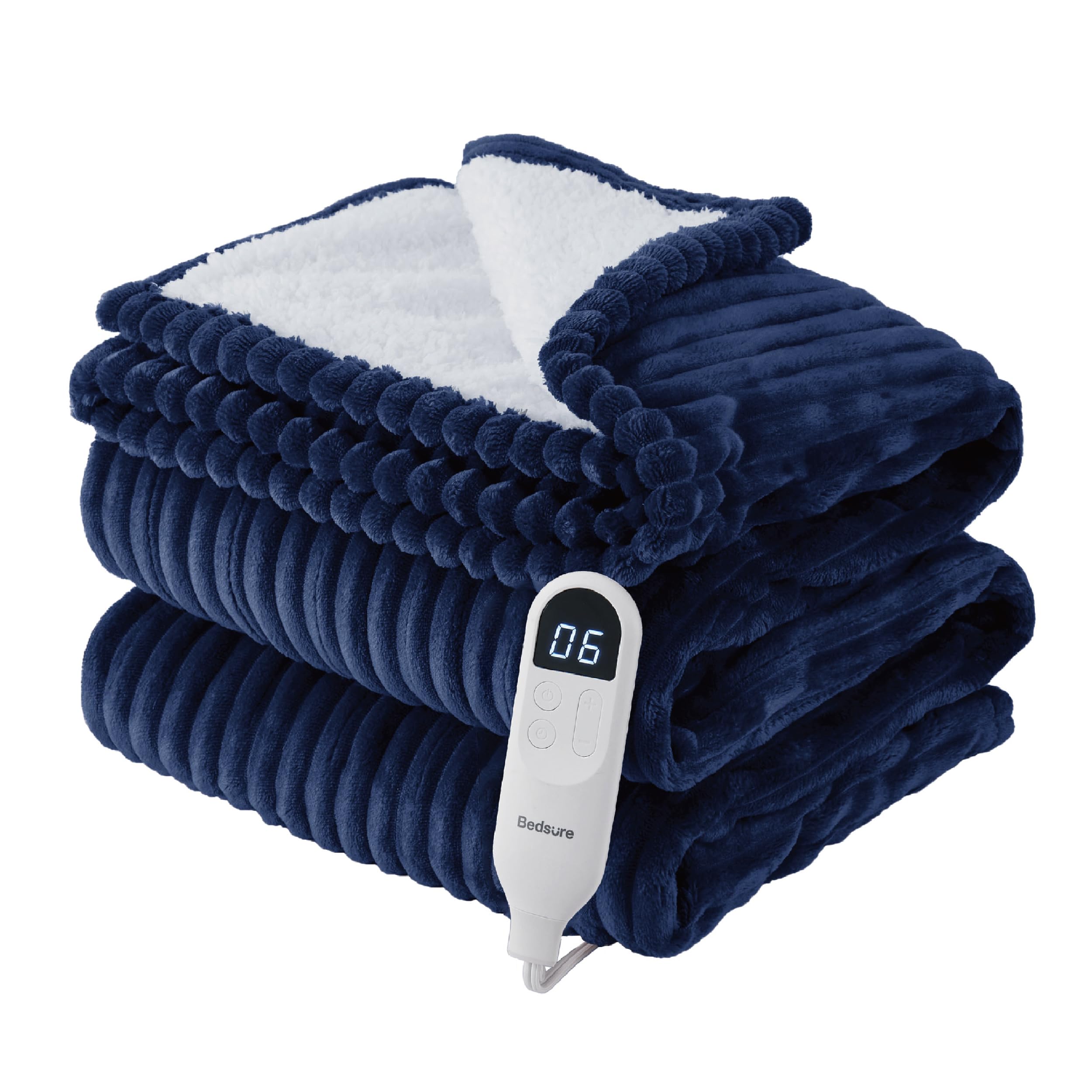 Foto 1 | Manta Eléctrica Bedsure Twin Soft, Franela Acanalada, Azul Marino - Venta Internacional.