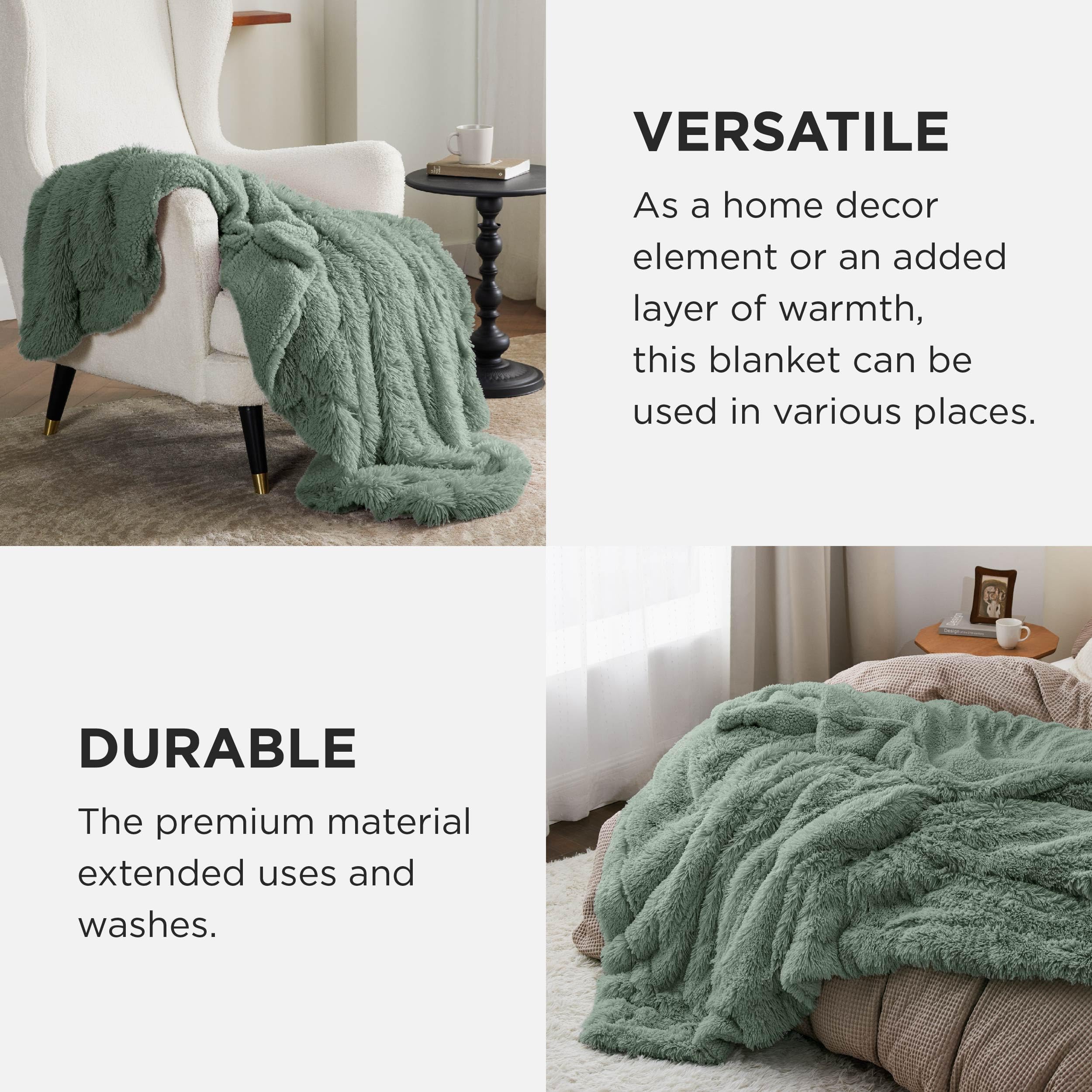 Foto 5 | Manta Bedsure Fuzzy Sherpa De Piel Sintética Para Cama Doble, Color Verde Salvia - Venta Internacional.