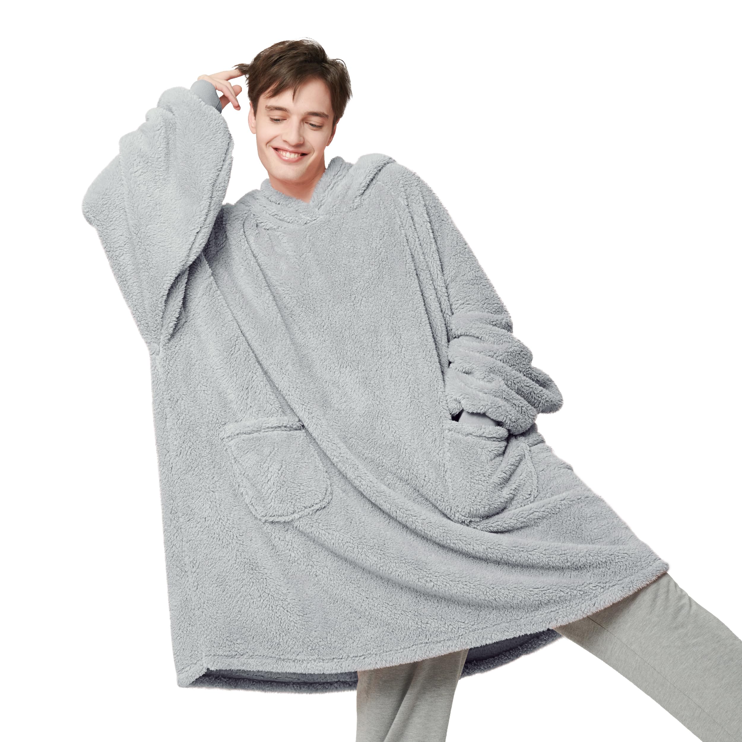 Foto 1 | Manta Portátil Con Capucha Bedsure Tall Shaggy Sherpa Grey - Venta Internacional.