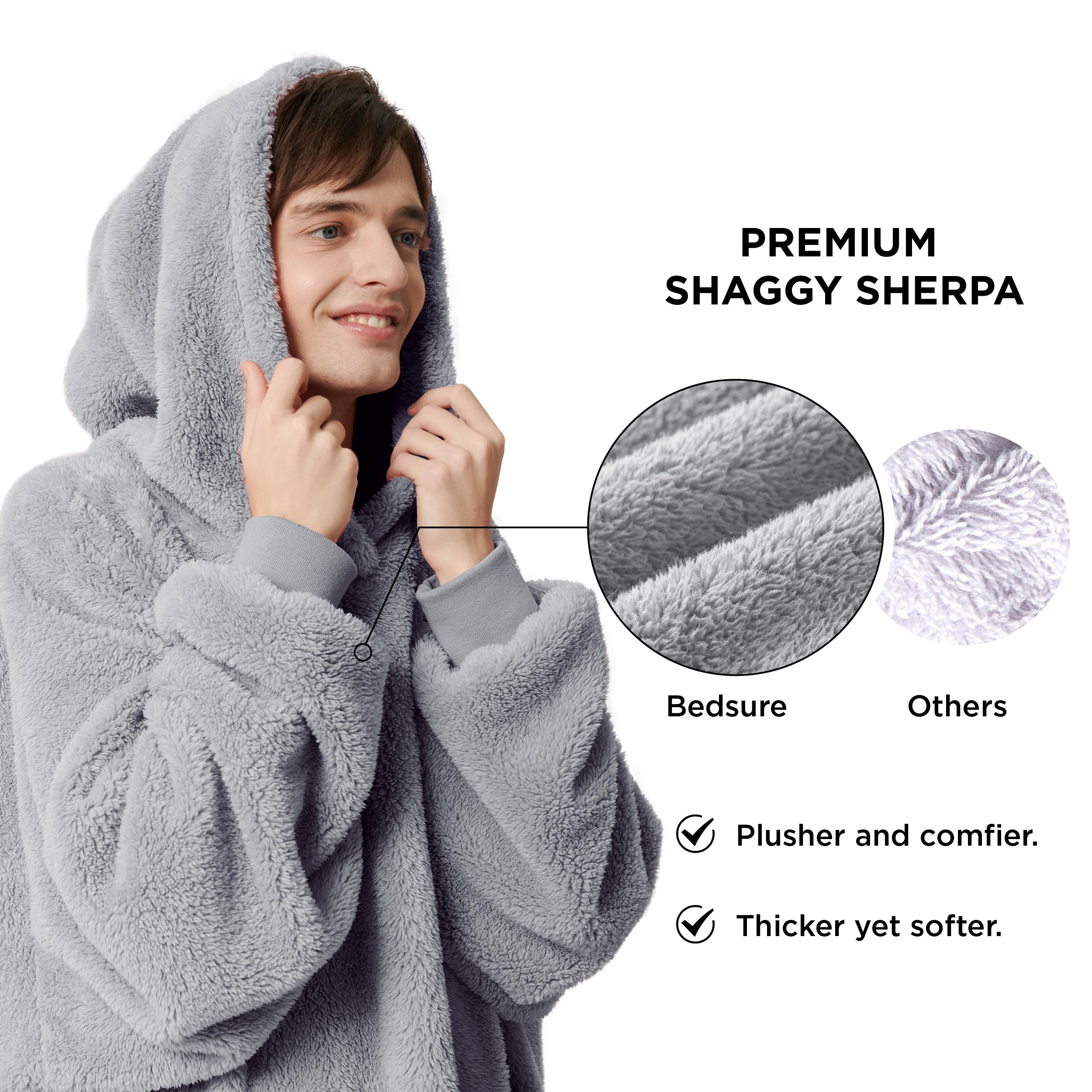 Foto 2 | Manta Portátil Con Capucha Bedsure Tall Shaggy Sherpa Grey - Venta Internacional.