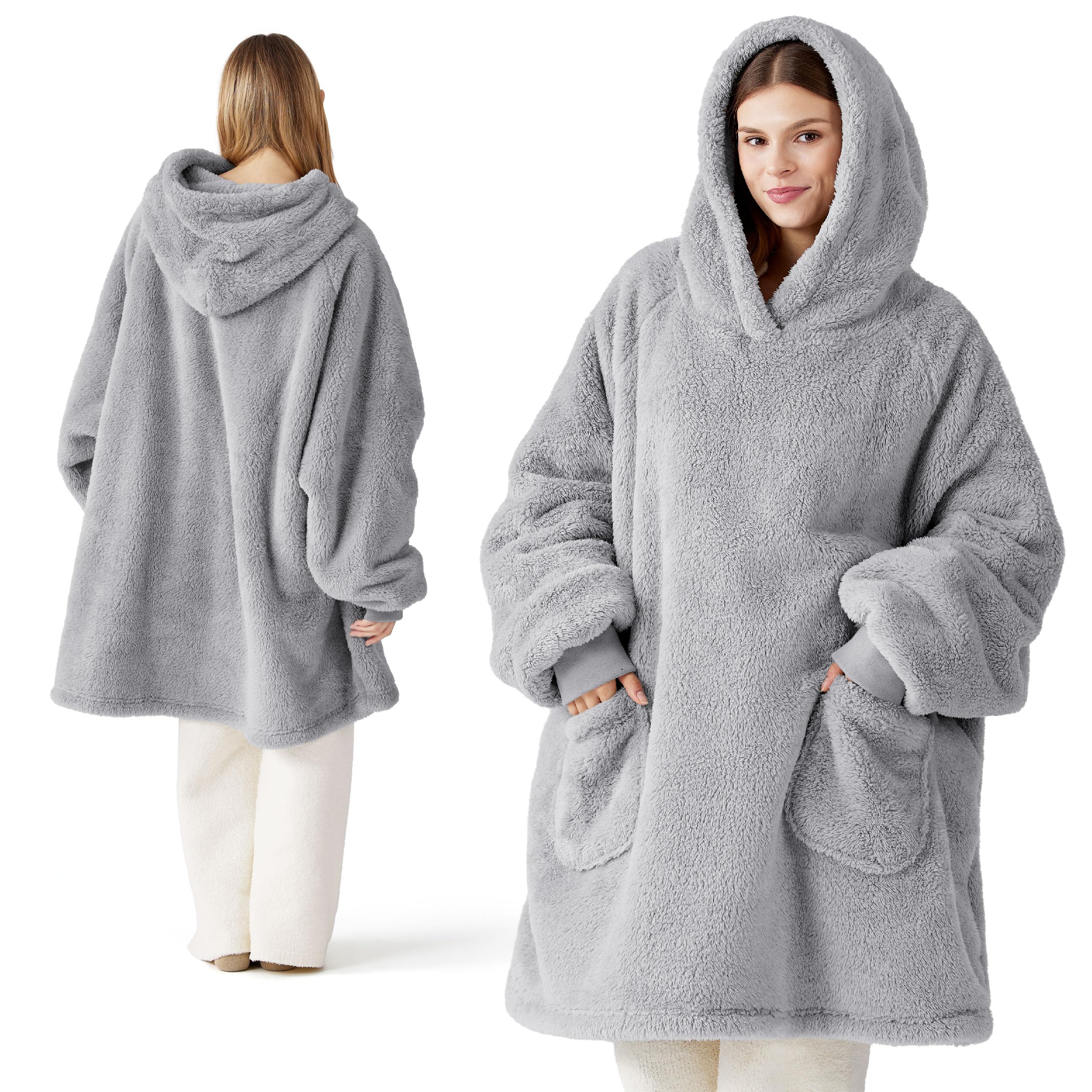 Foto 8 pulgar | Manta Portátil Con Capucha Bedsure Tall Shaggy Sherpa Grey - Venta Internacional.