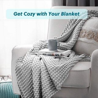 Foto 3 | Manta Bedsure Cooling De Algodón Con Forma De Gofre, Tamaño Queen, Color Gris - Venta Internacional.