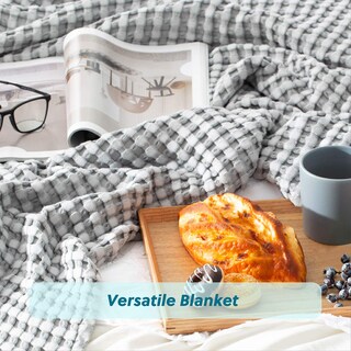 Foto 4 | Manta Bedsure Cooling De Algodón Con Forma De Gofre, Tamaño Queen, Color Gris - Venta Internacional.