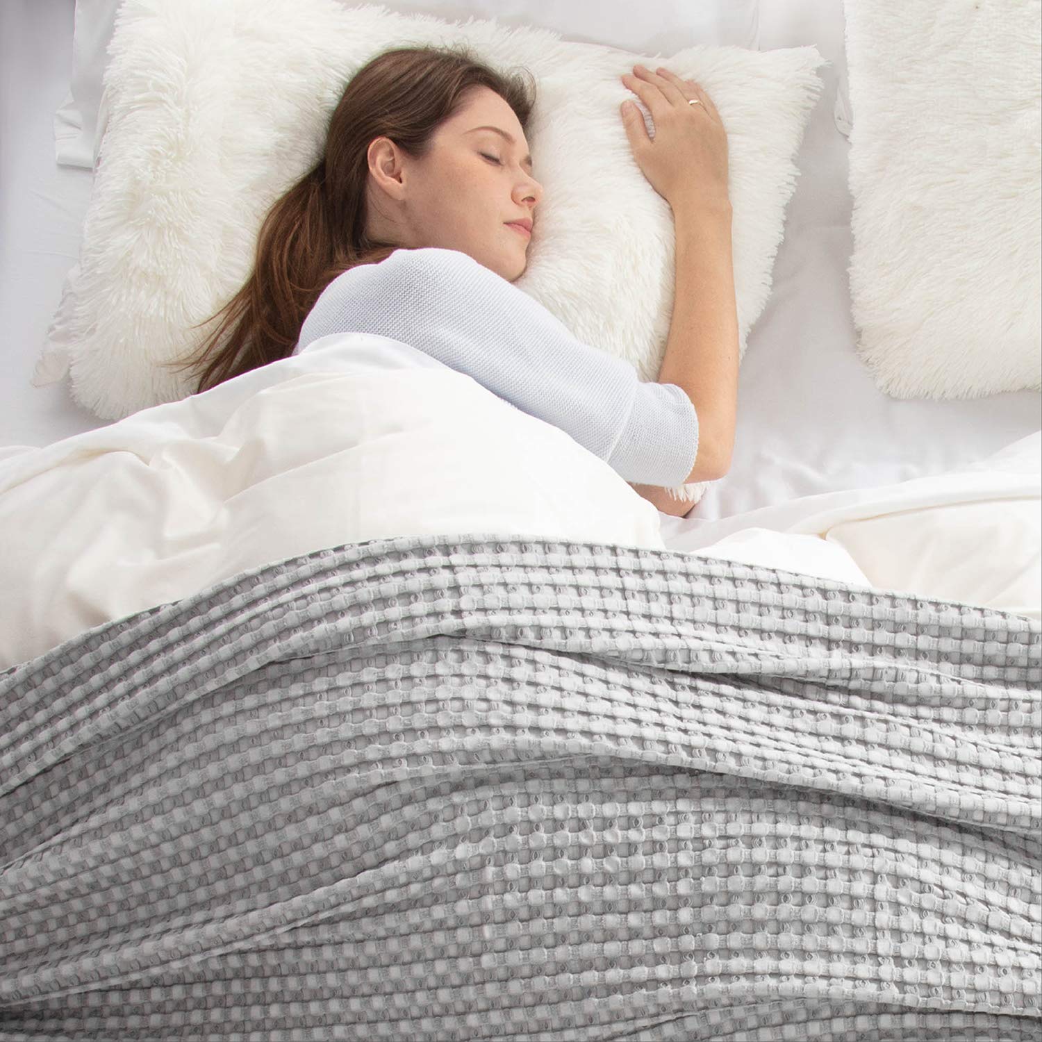 Foto 7 pulgar | Manta Bedsure Cooling De Algodón Con Forma De Gofre, Tamaño Queen, Color Gris - Venta Internacional.