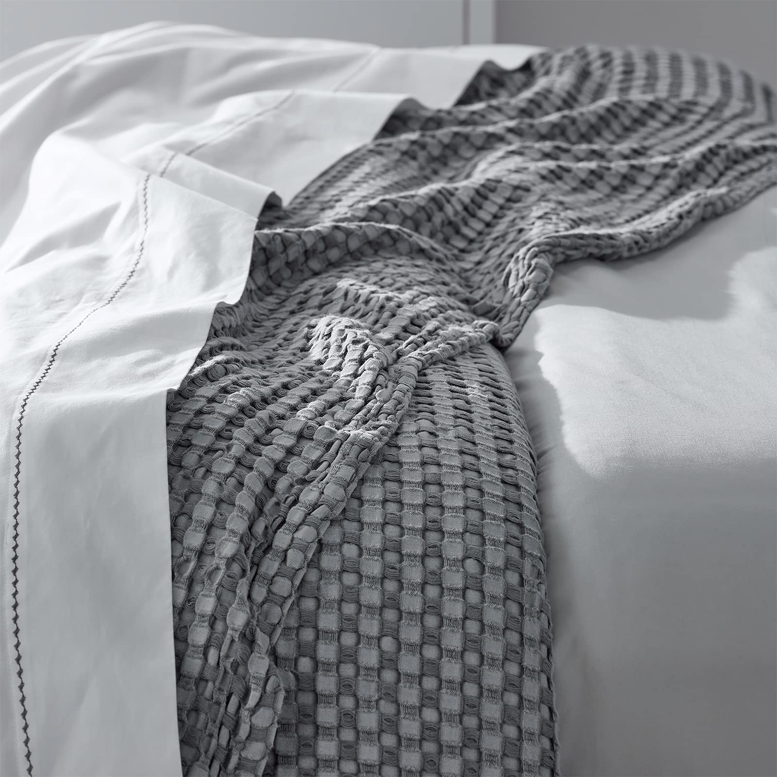Foto 8 pulgar | Manta Bedsure Cooling De Algodón Con Forma De Gofre, Tamaño Queen, Color Gris - Venta Internacional.
