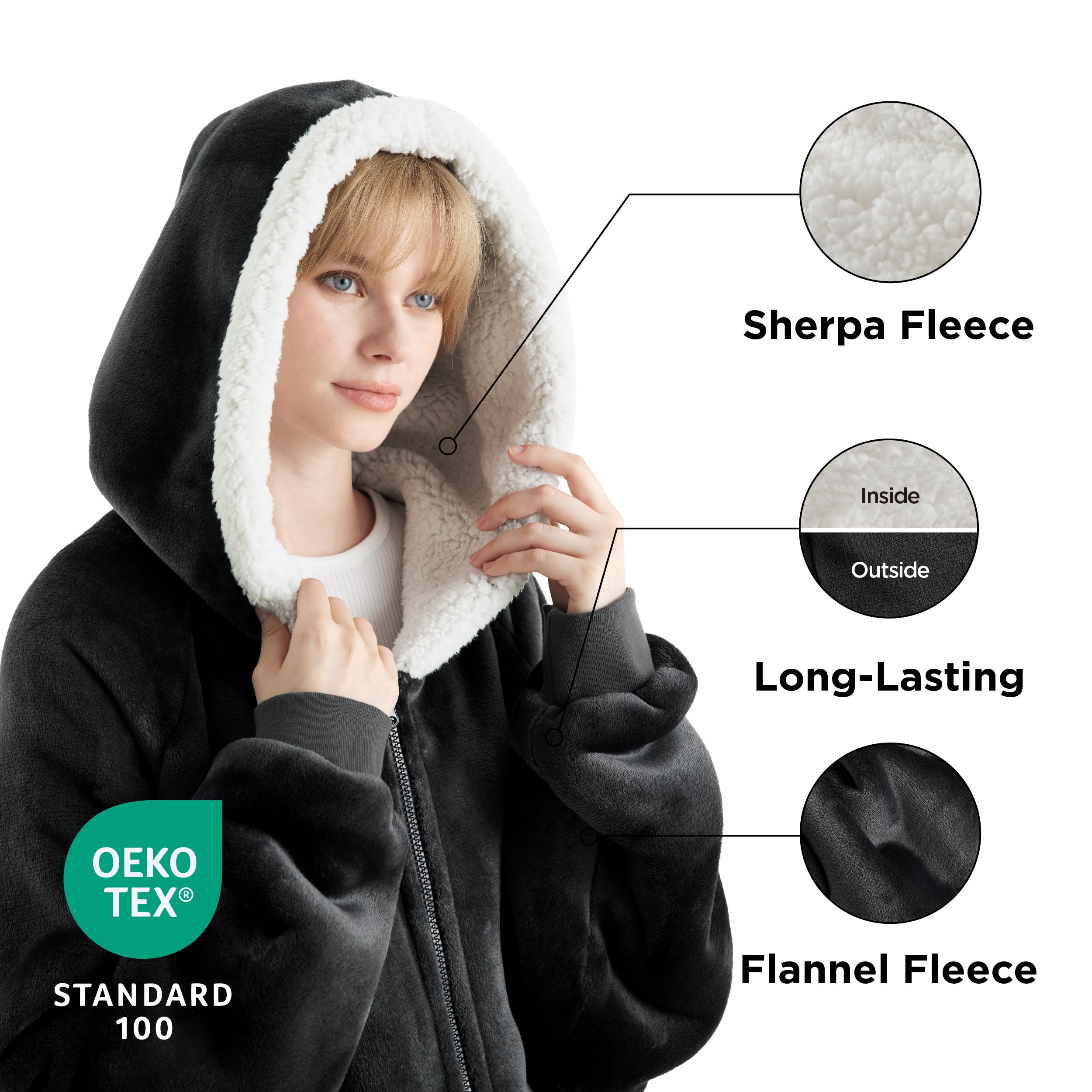Foto 3 pulgar | Sudadera Con Capucha Wearable Blanket Bedsure Blanket Para Mujer, Gris Y Negro - Venta Internacional.