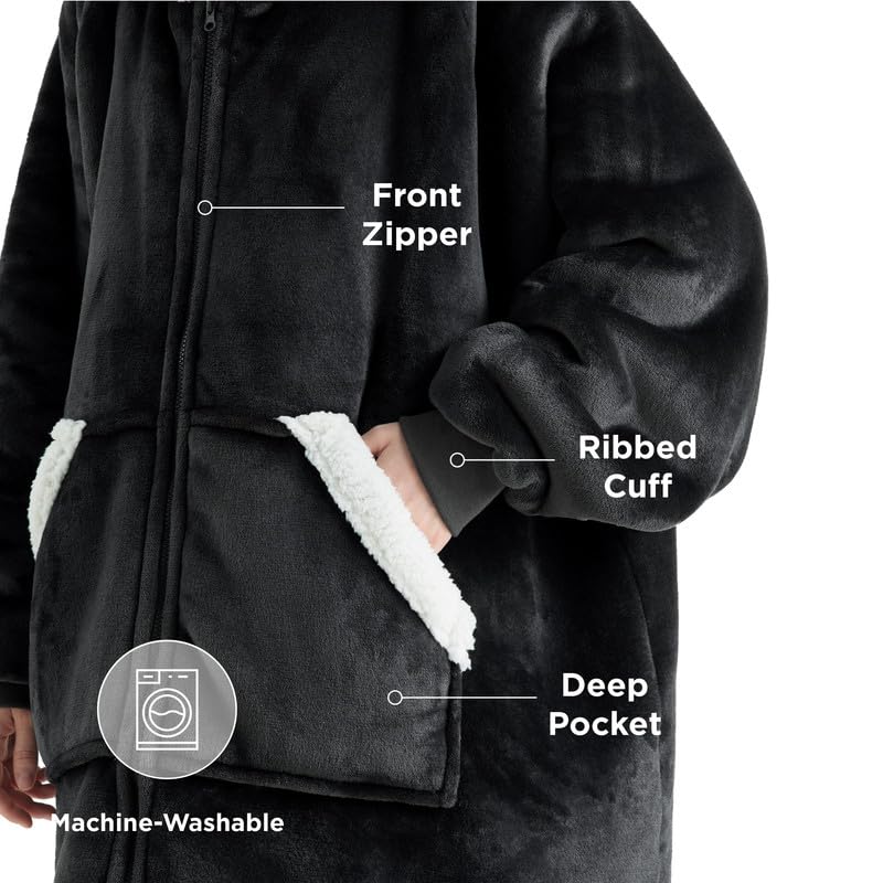 Foto 4 pulgar | Sudadera Con Capucha Wearable Blanket Bedsure Blanket Para Mujer, Gris Y Negro - Venta Internacional.