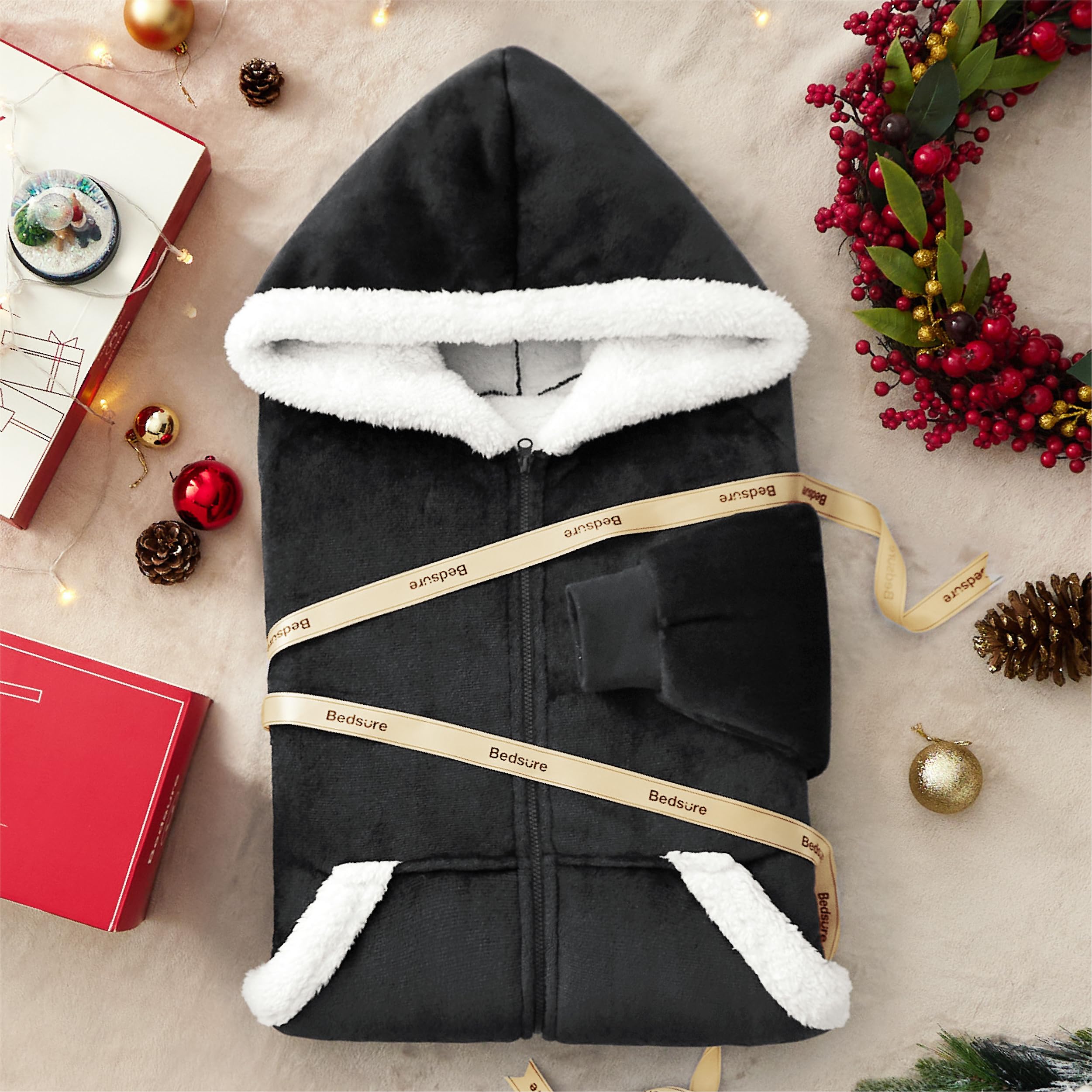 Foto 7 pulgar | Sudadera Con Capucha Wearable Blanket Bedsure Blanket Para Mujer, Gris Y Negro - Venta Internacional.