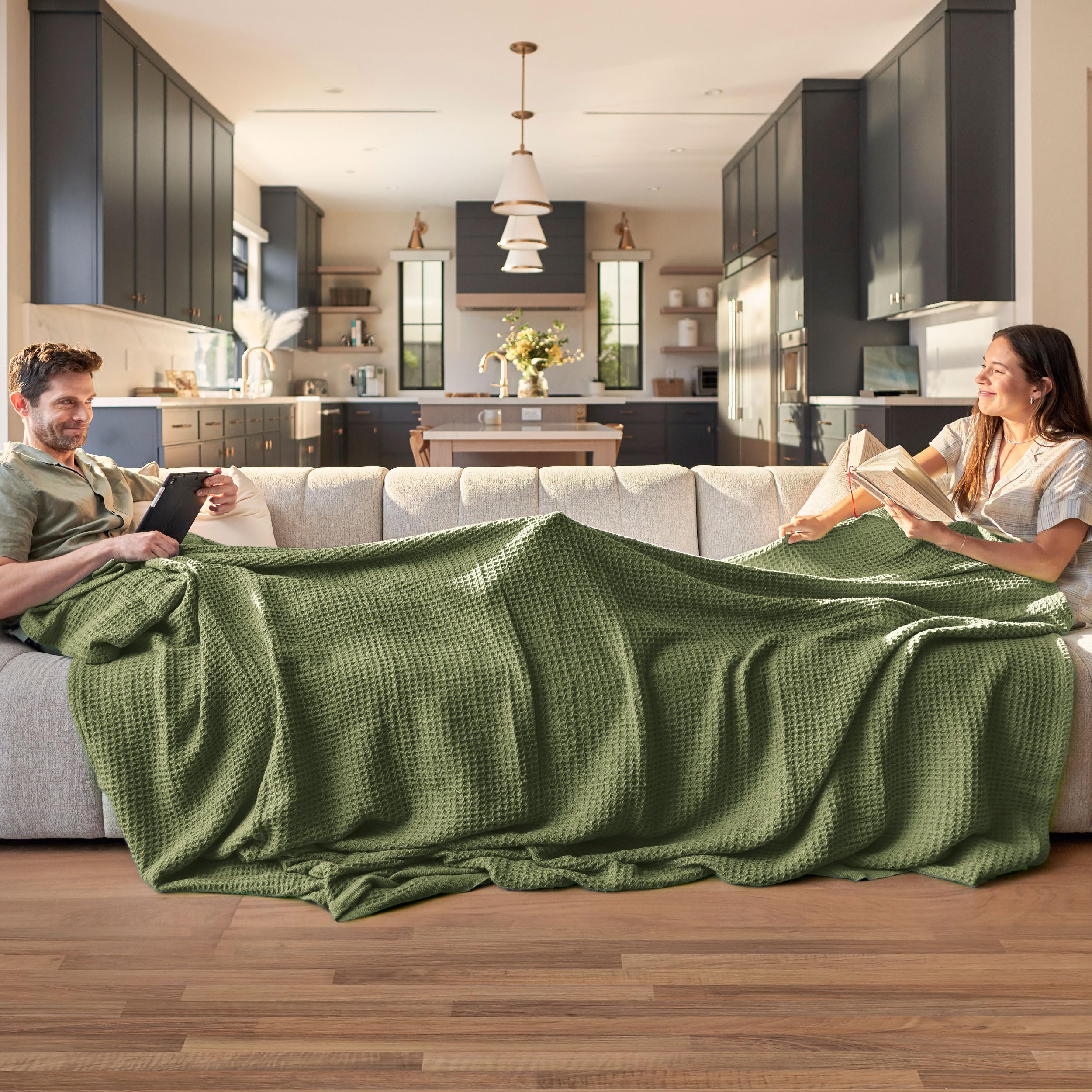 Foto 2 | Manta Para Cama, 100% Algodón, Tamaño Queen, Tejido Gofrado, Color Verde Oliva - Venta Internacional.