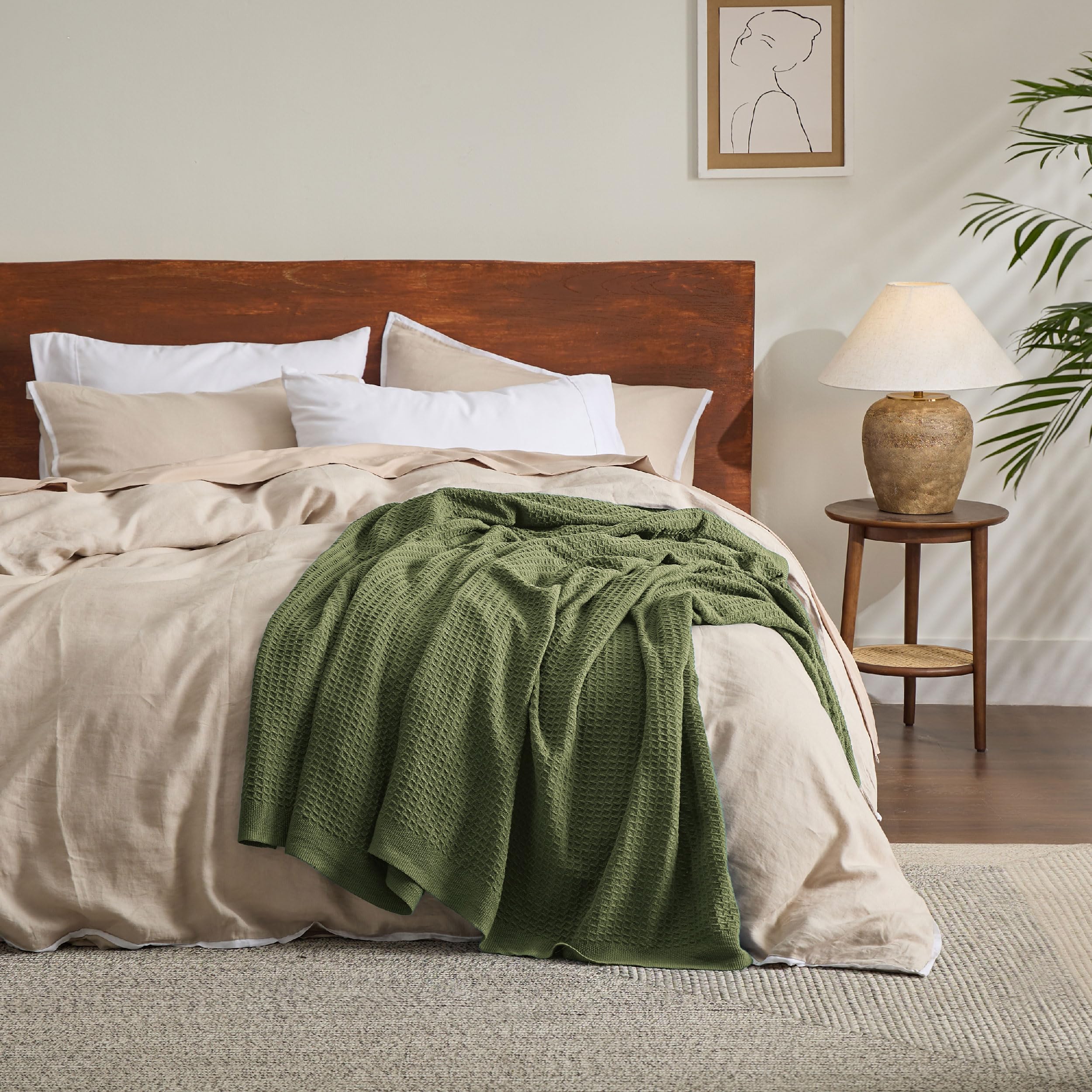 Foto 7 | Manta Para Cama, 100% Algodón, Tamaño Queen, Tejido Gofrado, Color Verde Oliva - Venta Internacional.