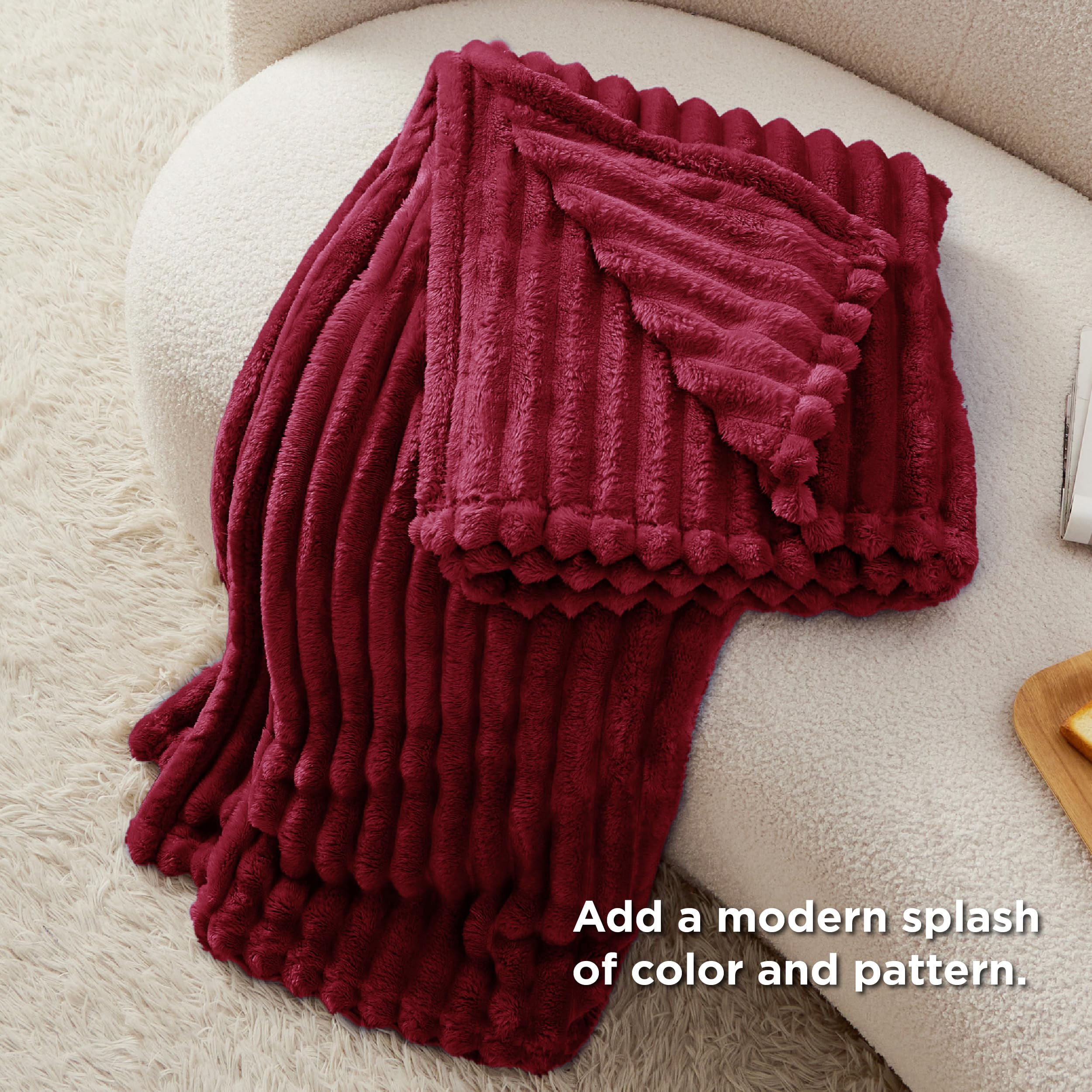 Foto 4 | Manta Bedsure De Forro Polar De Franela De Color Rojo Oscuro, 130 X 150 Cm, Para Sofá - Venta Internacional.