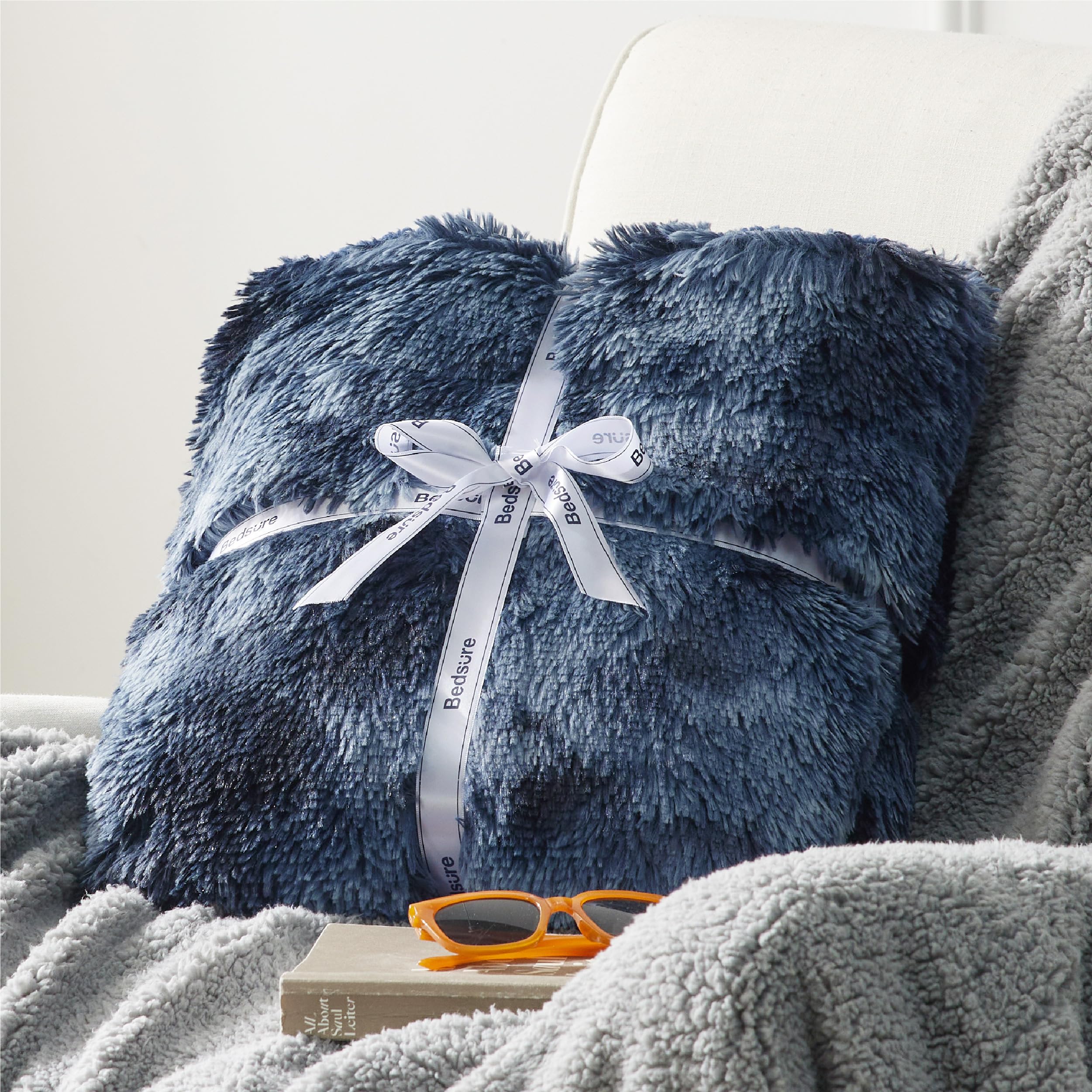 Foto 6 | Manta Bedsure Fluffy Tie Dye, Azul Marino, Tamaño King Para Cama - Venta Internacional.