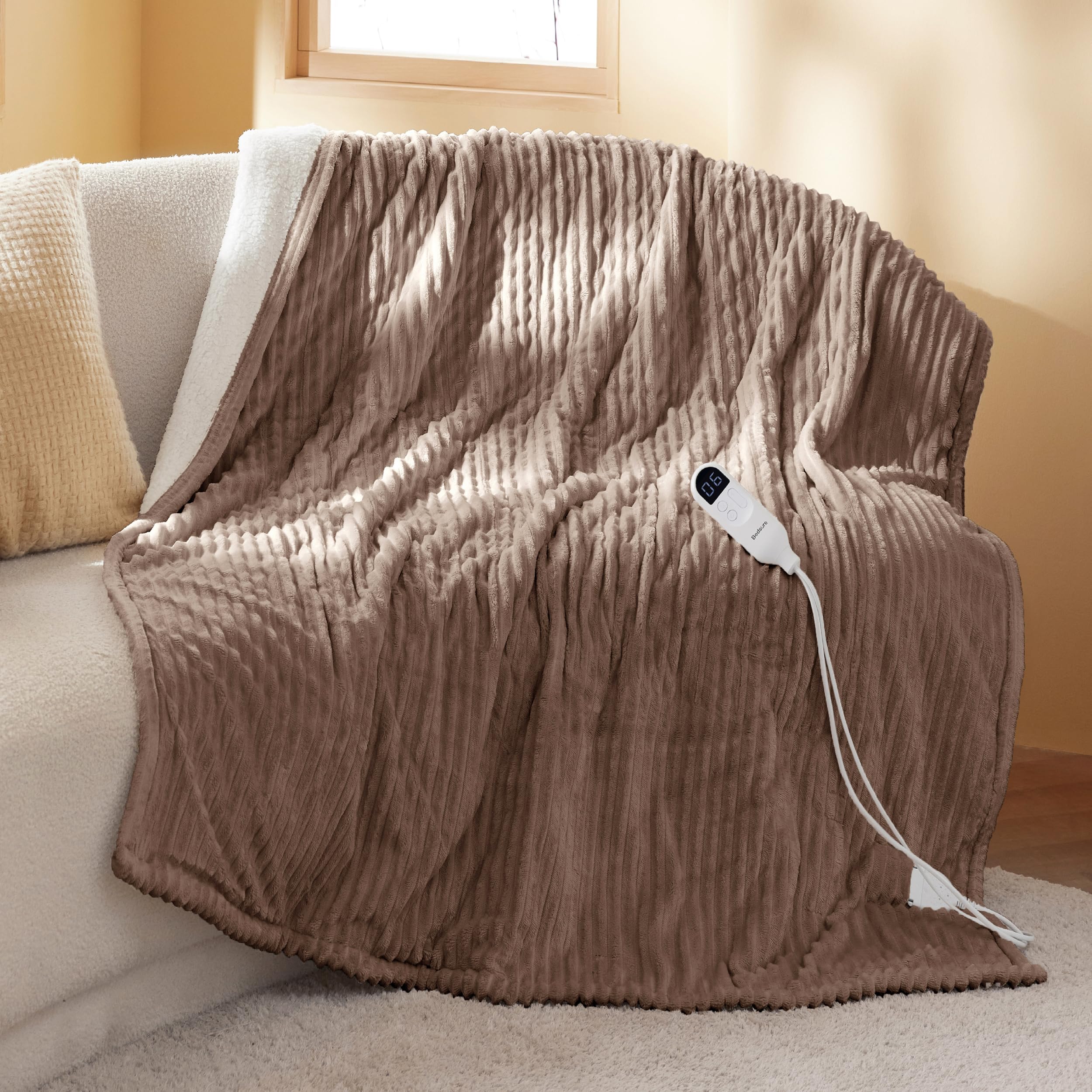 Foto 1 | Manta Eléctrica Bedsure Con Calefacción, 50 X 60 Pulgadas, Franela Marrón - Venta Internacional.
