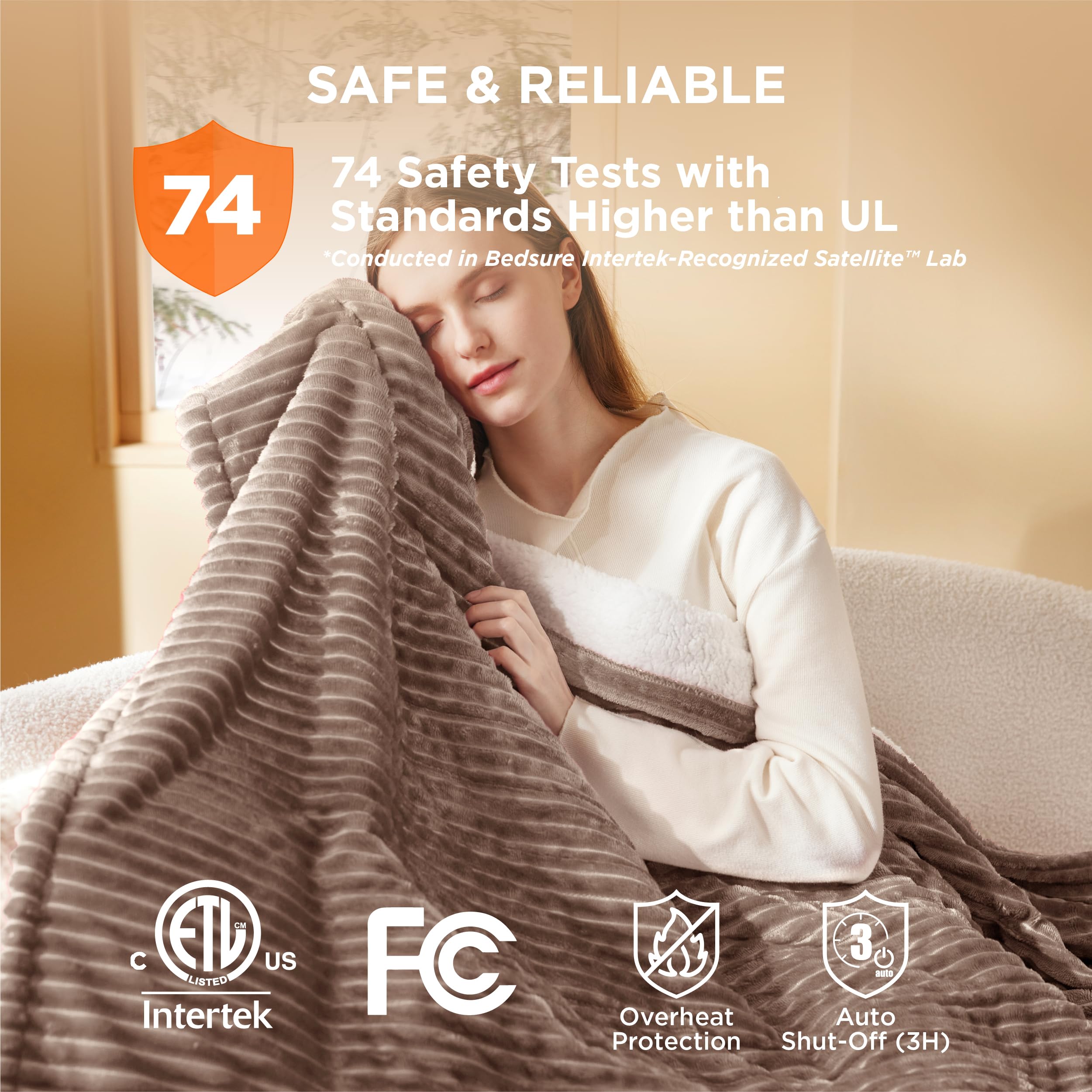 Foto 6 | Manta Eléctrica Bedsure Con Calefacción, 50 X 60 Pulgadas, Franela Marrón - Venta Internacional.