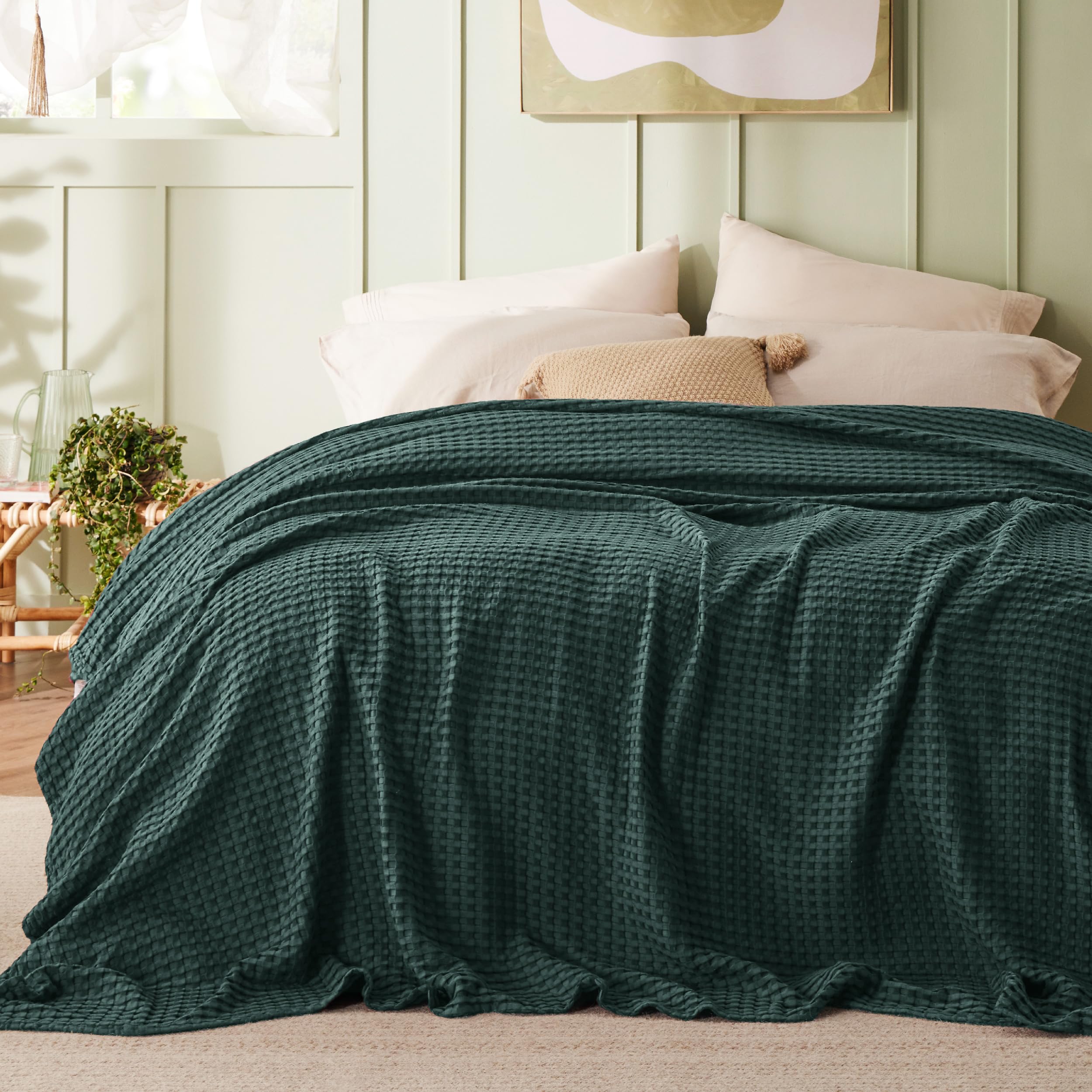 Foto 3 pulgar | Manta Bedsure Cooling De Algodón Con Forma De Gofre Tamaño Queen, Color Verde Oscuro - Venta Internacional.