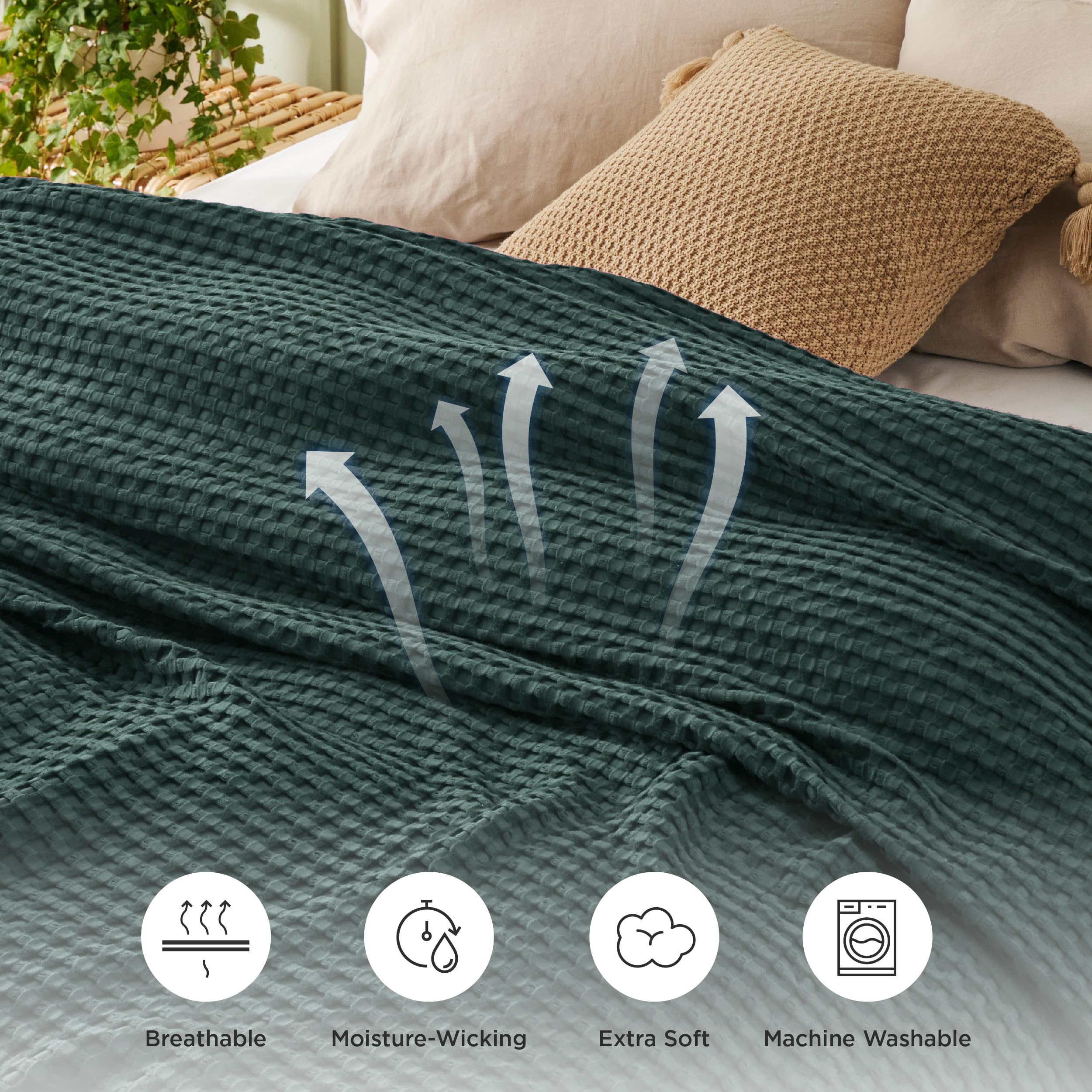 Foto 4 pulgar | Manta Bedsure Cooling De Algodón Con Forma De Gofre Tamaño Queen, Color Verde Oscuro - Venta Internacional.