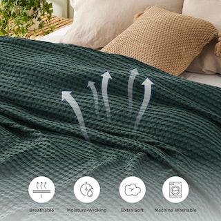 Foto 3 | Manta Bedsure Cooling De Algodón Con Forma De Gofre Tamaño Queen, Color Verde Oscuro - Venta Internacional.