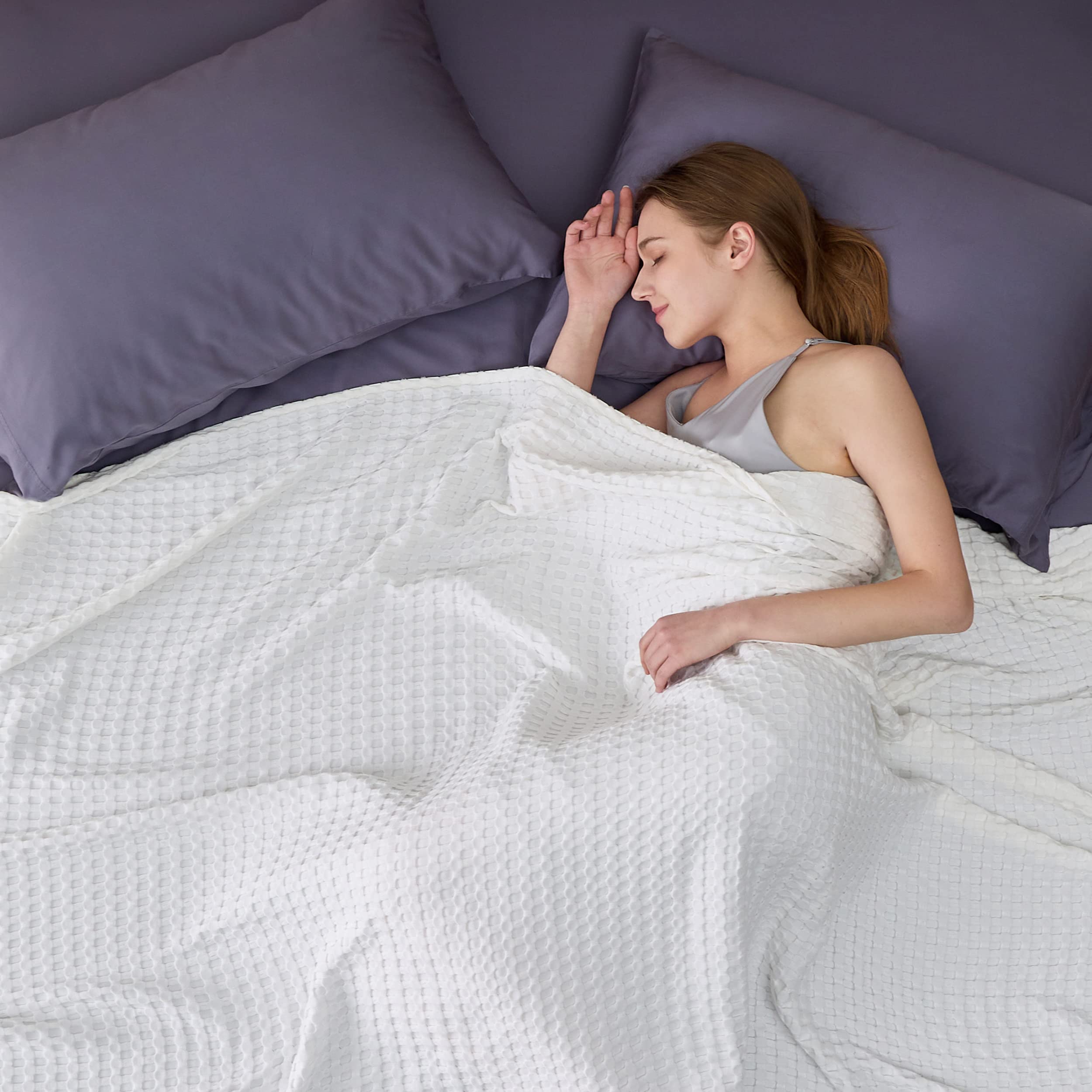 Foto 5 | Manta Bedsure Cooling De Algodón Con Forma De Gofre Tamaño Queen, Color Verde Oscuro - Venta Internacional.