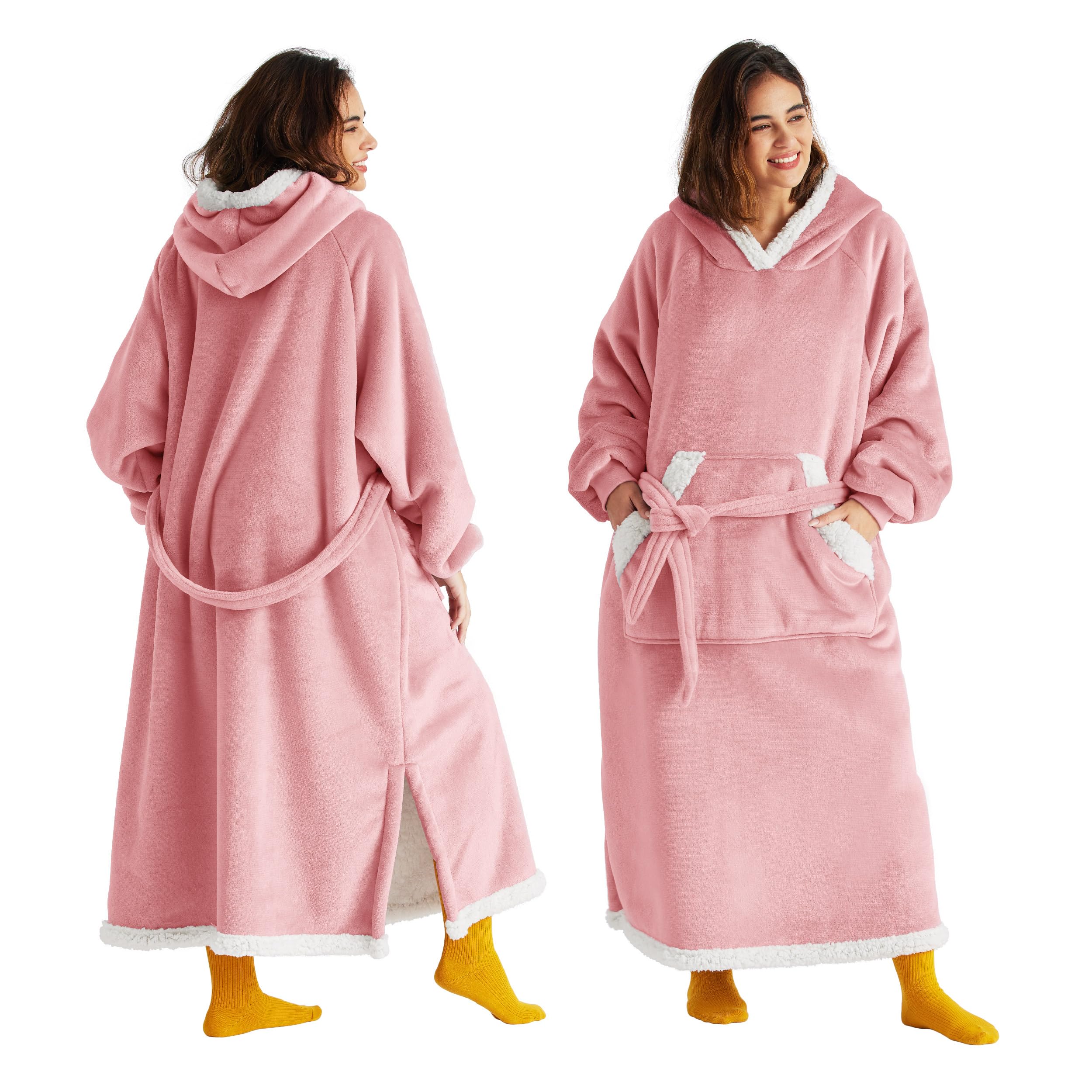 Manta Portátil Con Capucha Bedsure Para Mujer, Larga, Sherpa, Rosa - Venta Internacional.