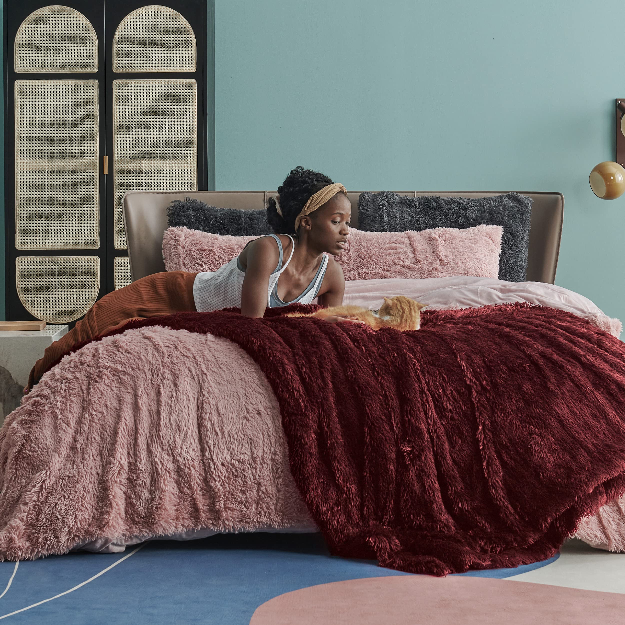 Foto 3 | Manta Bedsure Fluffy, Color Rojo Burdeos, Tamaño King Size, Para Cama, 270 X 230 Cm - Venta Internacional.