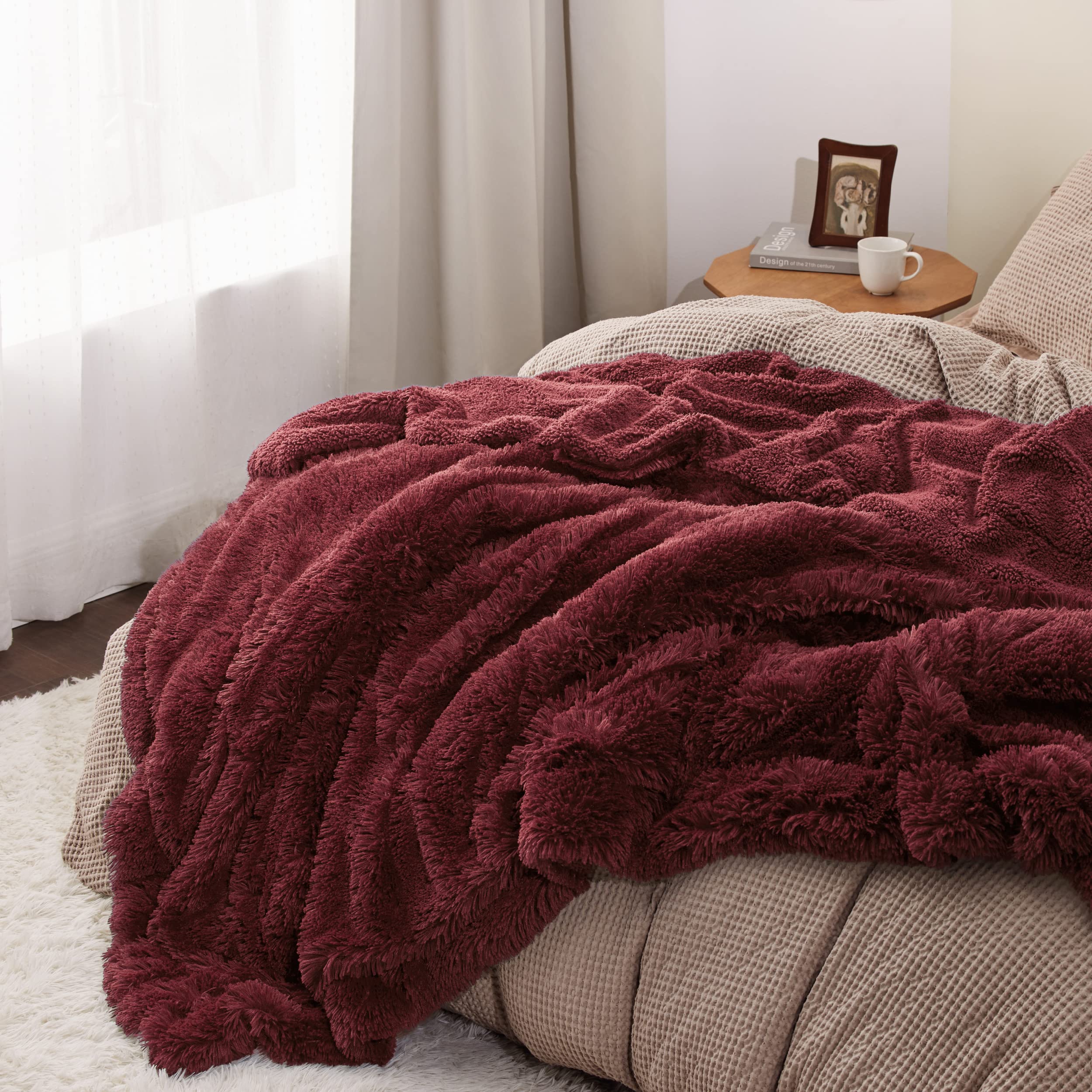 Foto 5 pulgar | Manta Bedsure Fluffy, Color Rojo Burdeos, Tamaño King Size, Para Cama, 270 X 230 Cm - Venta Internacional.