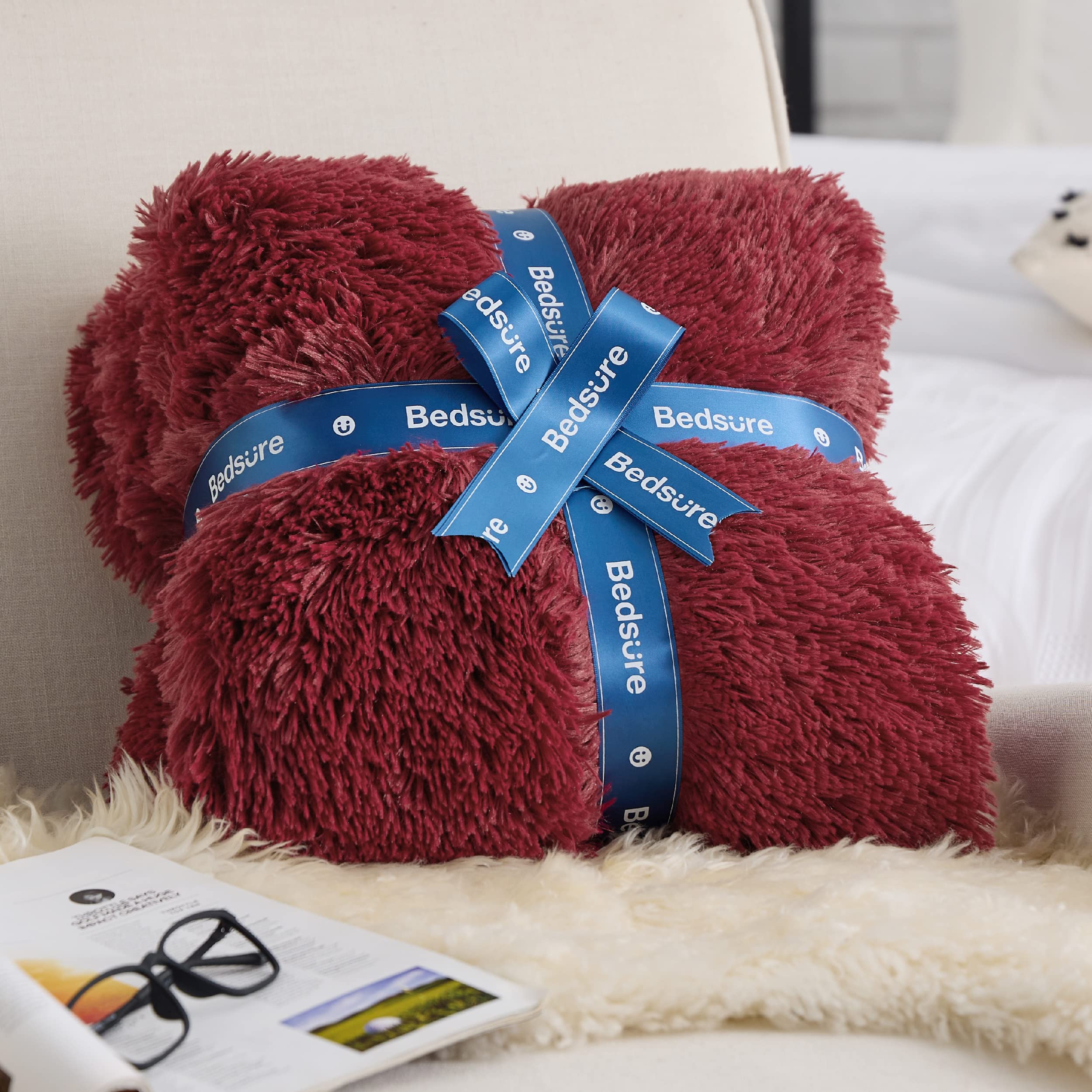 Foto 7 | Manta Bedsure Fluffy, Color Rojo Burdeos, Tamaño King Size, Para Cama, 270 X 230 Cm - Venta Internacional.