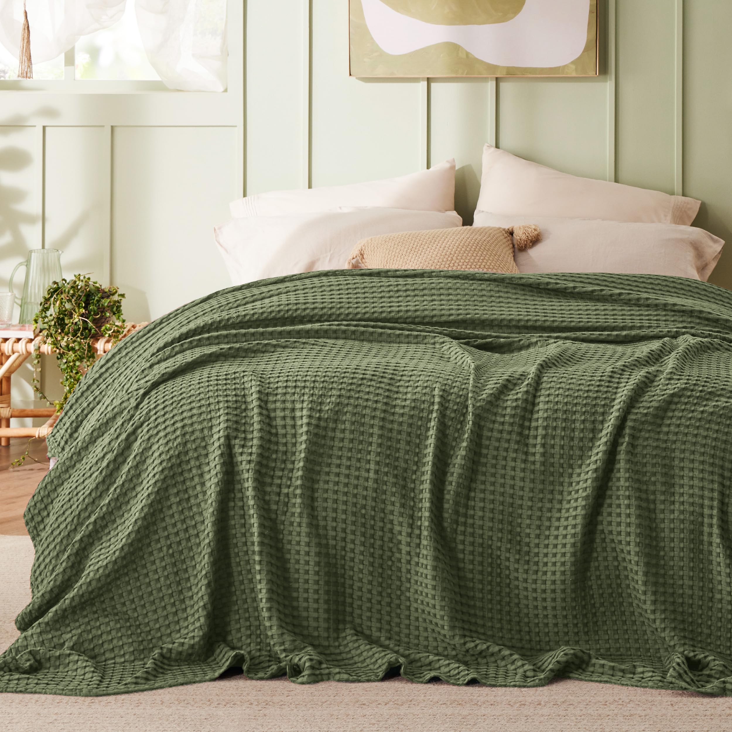 Foto 2 | Manta Bedsure De Algodón Refrescante Con Forma De Gofre, Tamaño Queen, Color Verde, 230 X 230 Cm - Venta Internacional.