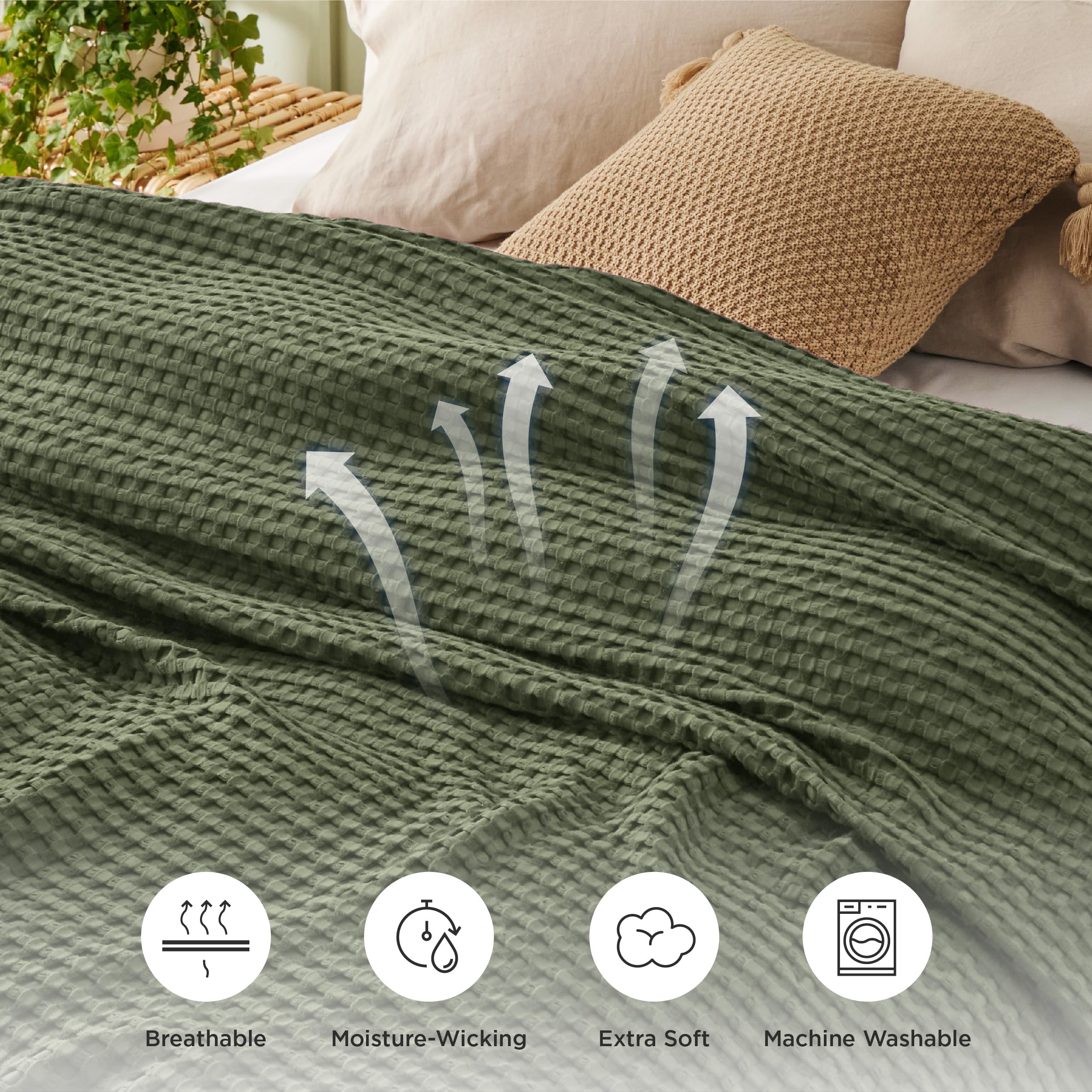 Foto 4 pulgar | Manta Bedsure De Algodón Refrescante Con Forma De Gofre, Tamaño Queen, Color Verde, 230 X 230 Cm - Venta Internacional.