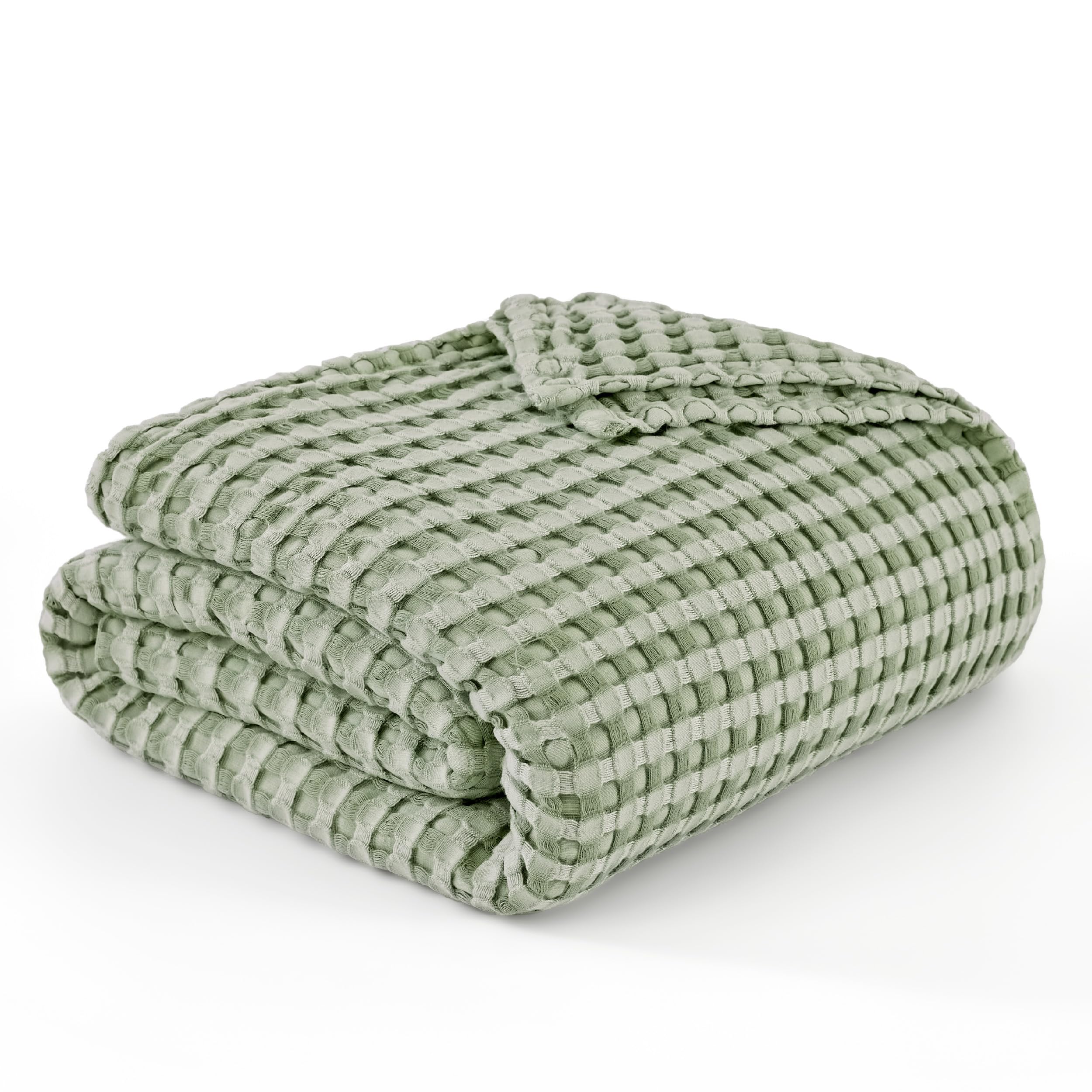 Manta Bedsure Cooling De Algodón Con Forma De Gofre, Tamaño Queen, Color Verde - Venta Internacional.