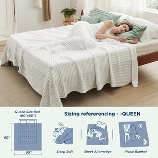 Foto 4 | Manta Bedsure Cooling De Algodón Con Forma De Gofre, Tamaño Queen, Color Verde - Venta Internacional.