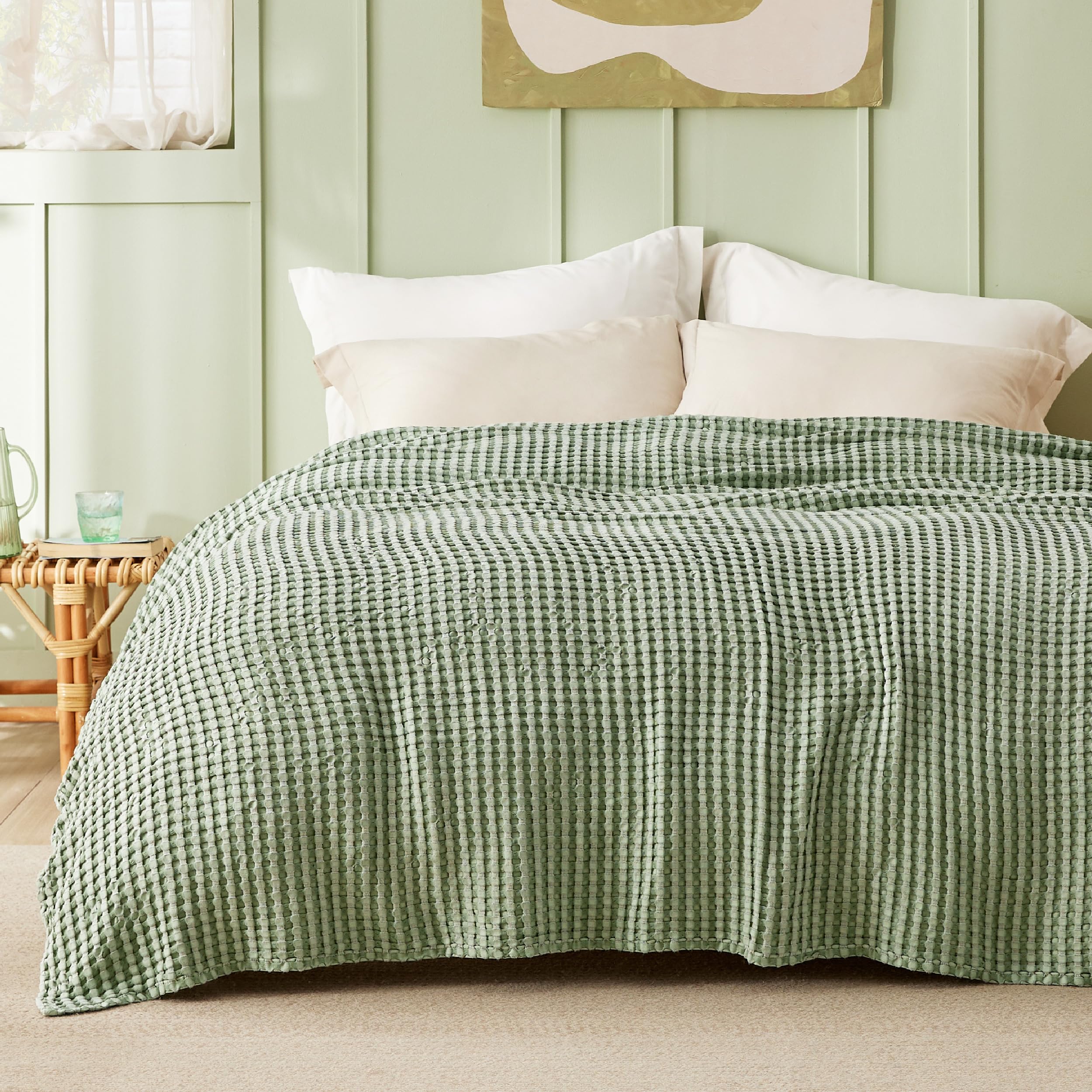 Foto 7 | Manta Bedsure Cooling De Algodón Con Forma De Gofre, Tamaño Queen, Color Verde - Venta Internacional.