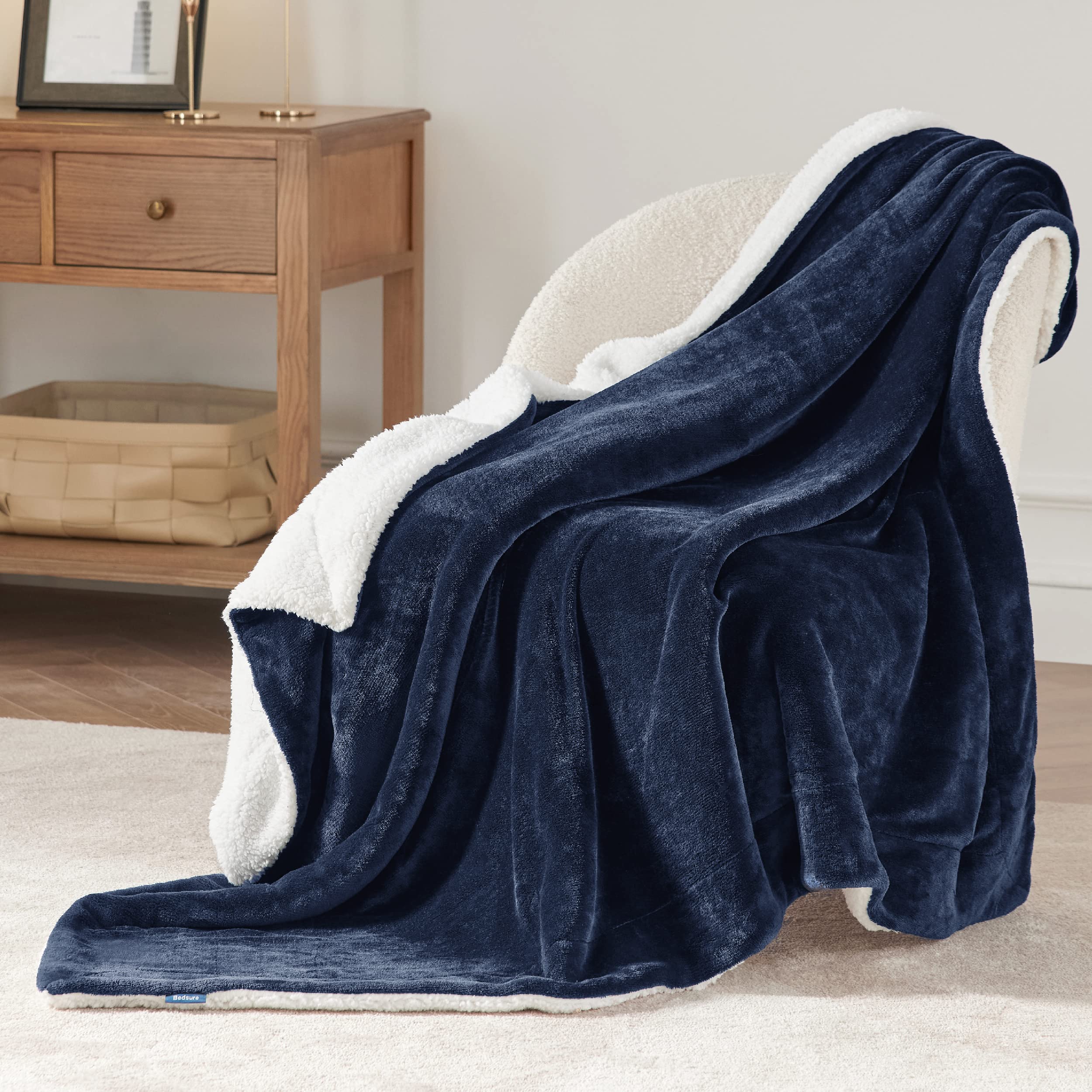 Foto 4 pulgar | Manta De Forro Polar Sherpa Para Sofá, 130 X 150 Cm, Color Azul Marino - Venta Internacional.