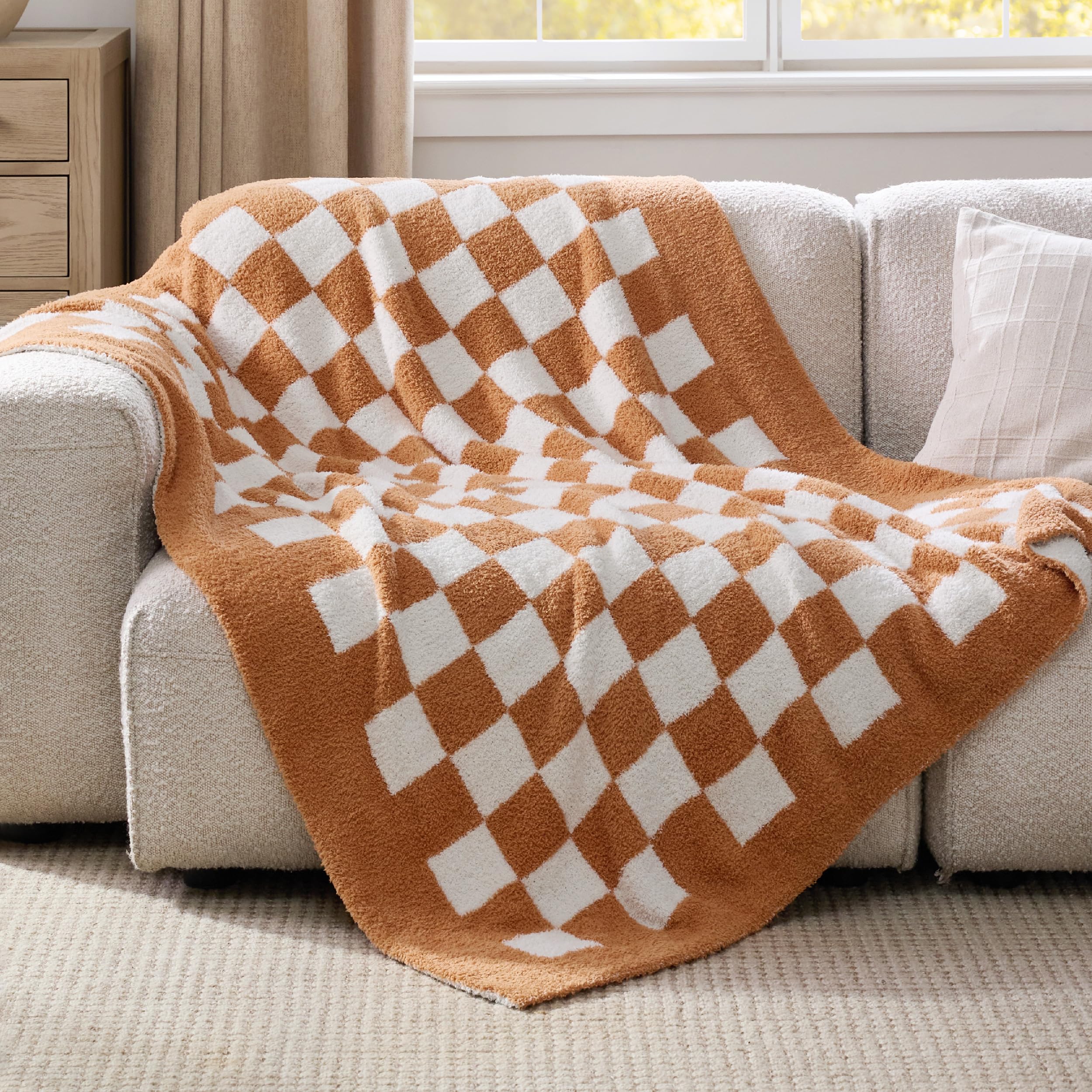 Foto 4 pulgar | Manta De Cama A Cuadros, Color Camel, 125 X 150 Cm, Supersuave - Venta Internacional.
