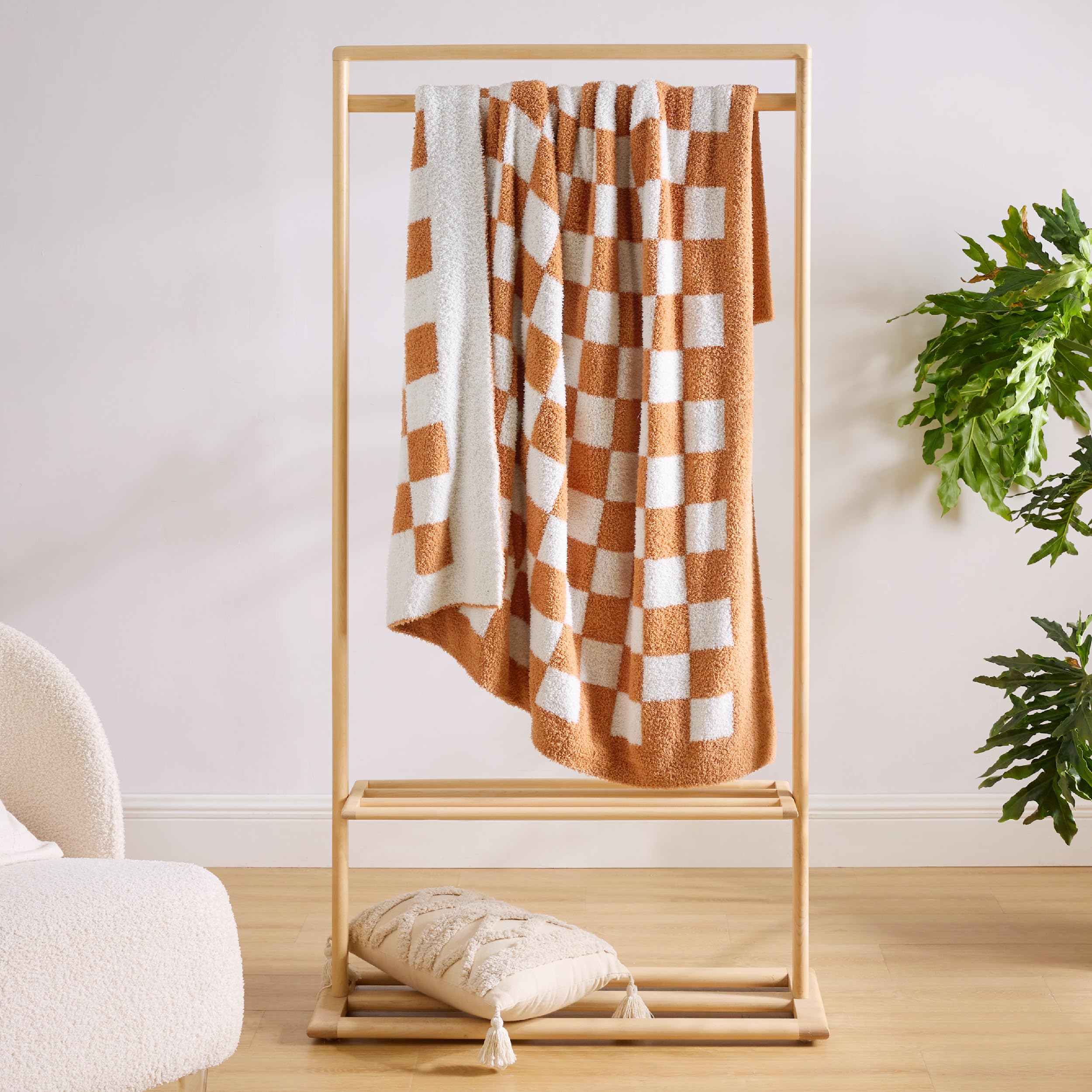 Foto 8 pulgar | Manta De Cama A Cuadros, Color Camel, 125 X 150 Cm, Supersuave - Venta Internacional.