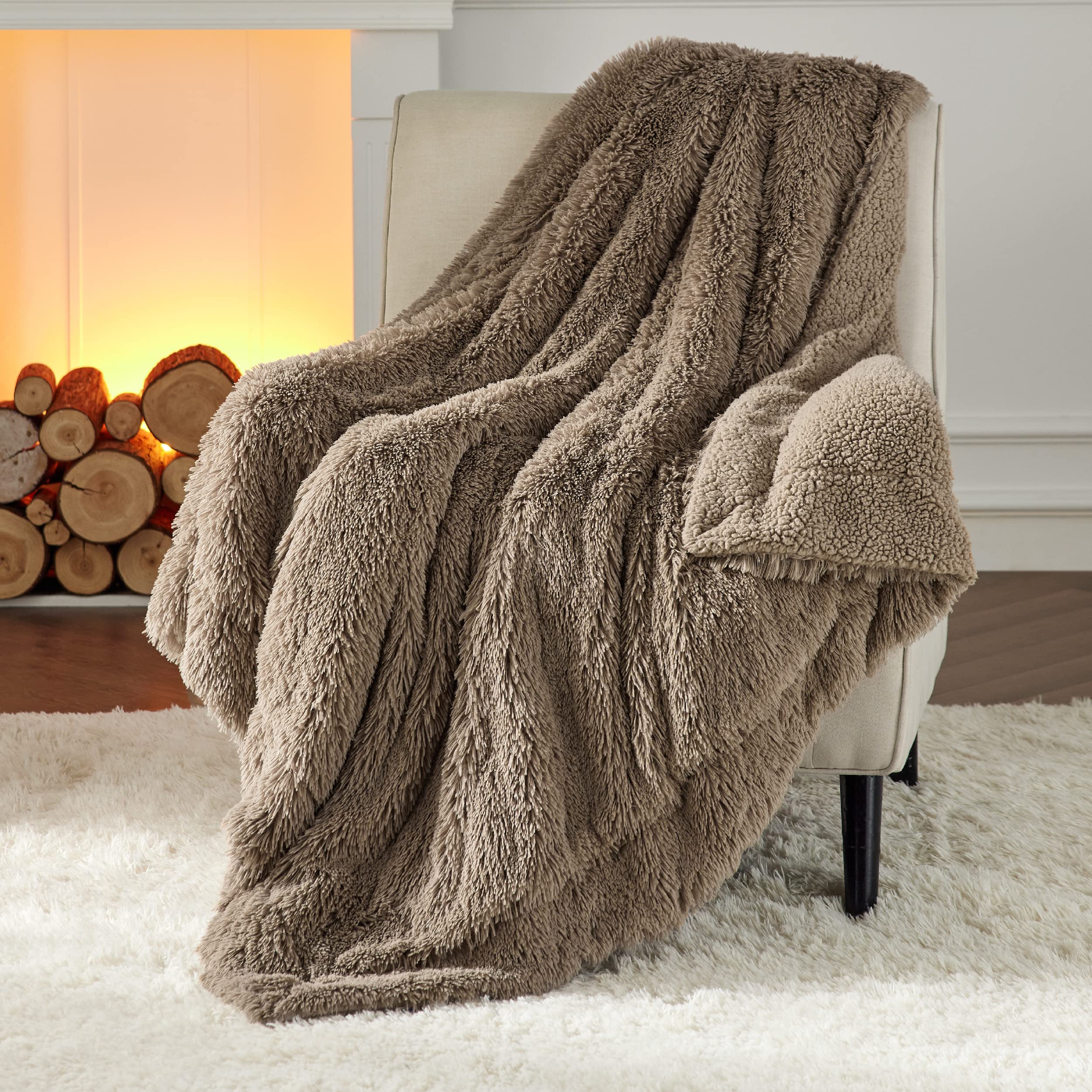 Foto 8 pulgar | Manta Bedsure Fuzzy Sherpa De Piel Sintética, Tamaño Doble, Color Marrón - Venta Internacional.