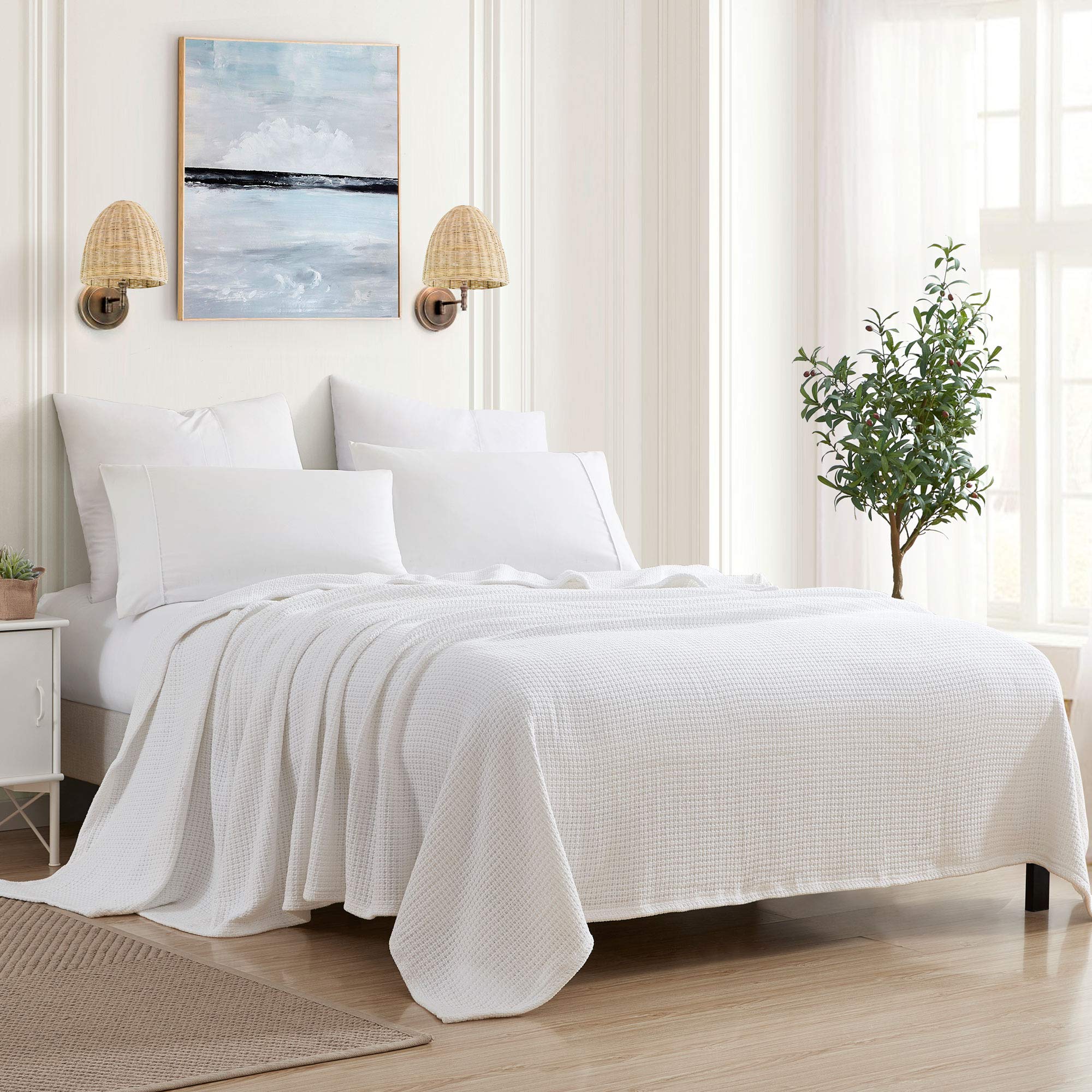 Manta Sweet Home Collection De Algodón Fino Tejida En Forma De Cesta, Color Blanco - Venta Internacional.