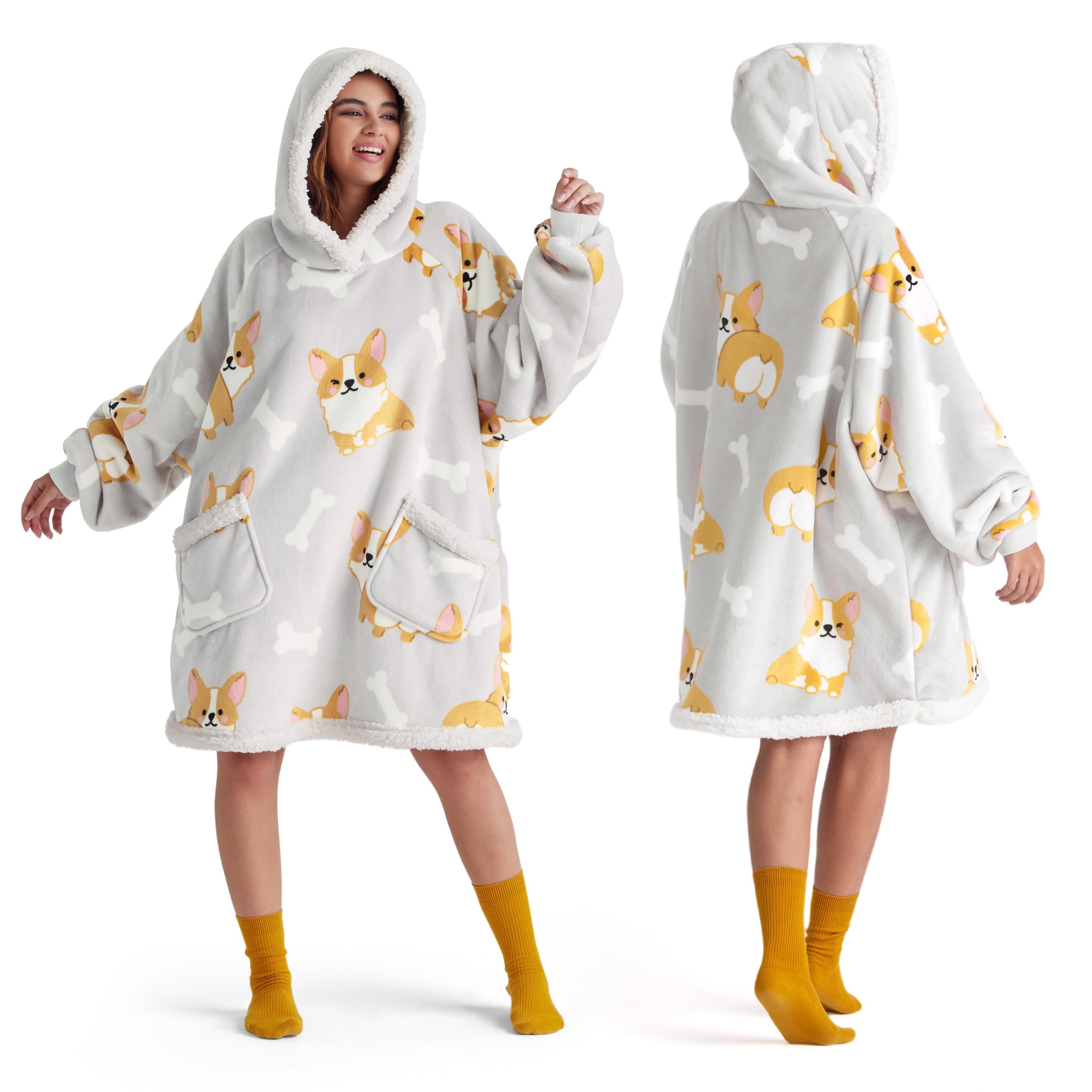 Foto 2 pulgar | Manta Portátil Con Capucha Bedsure Corgi Sherpa Para Adultos Y Niños - Venta Internacional.