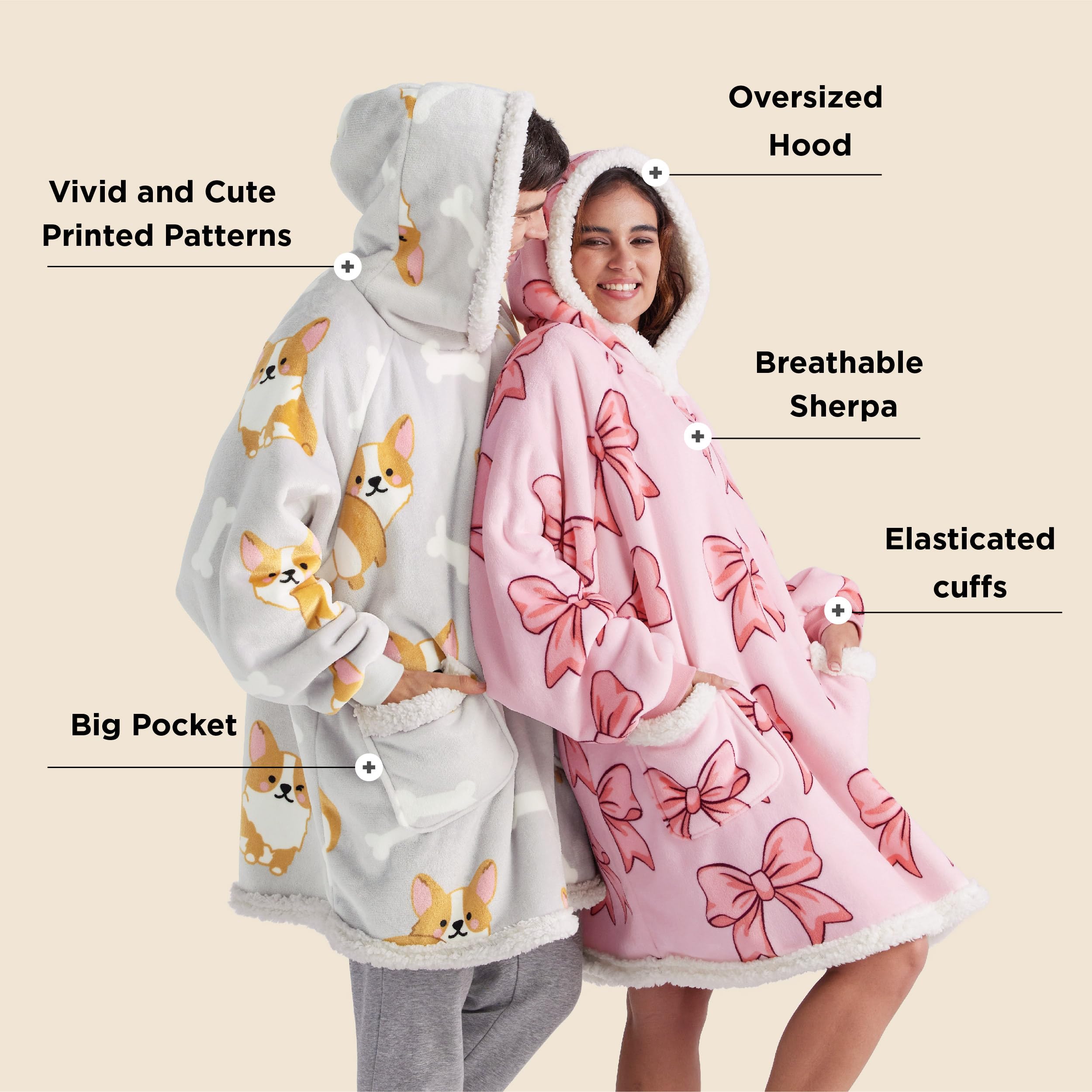 Foto 2 | Manta Portátil Con Capucha Bedsure Corgi Sherpa Para Adultos Y Niños - Venta Internacional.