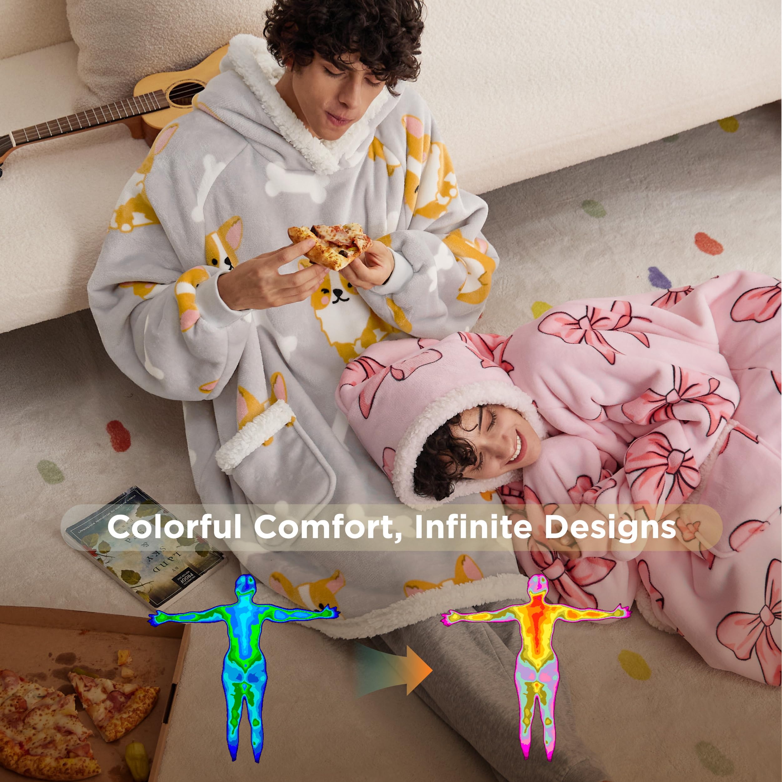 Foto 4 | Manta Portátil Con Capucha Bedsure Corgi Sherpa Para Adultos Y Niños - Venta Internacional.