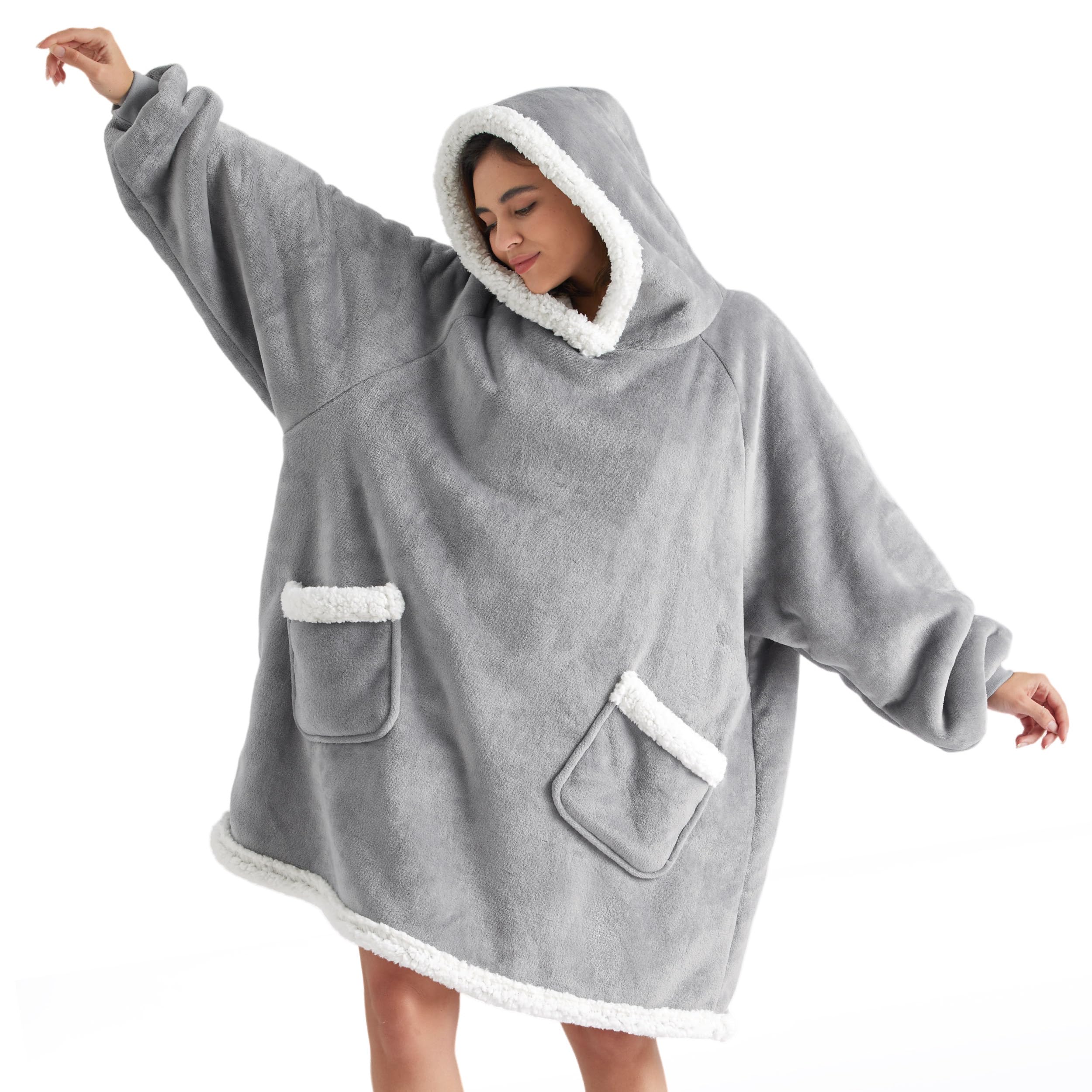 Sudadera Con Capucha Para Adultos Y Niños, Forro Sherpa, Color Gris - Venta Internacional.