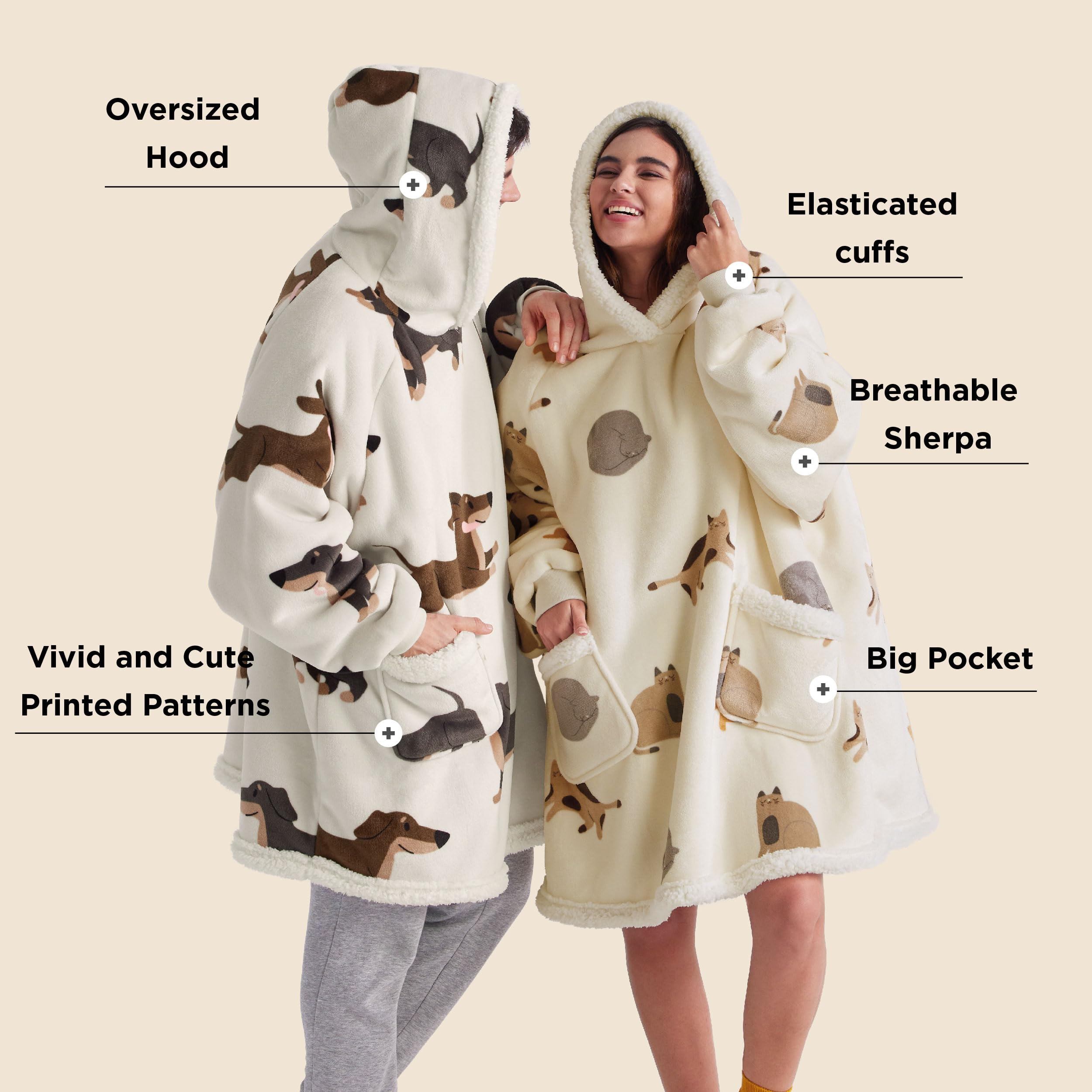 Foto 2 | Manta Portátil Con Capucha Bedsure Sherpa Con Capucha Y Estampado De Gato - Venta Internacional.