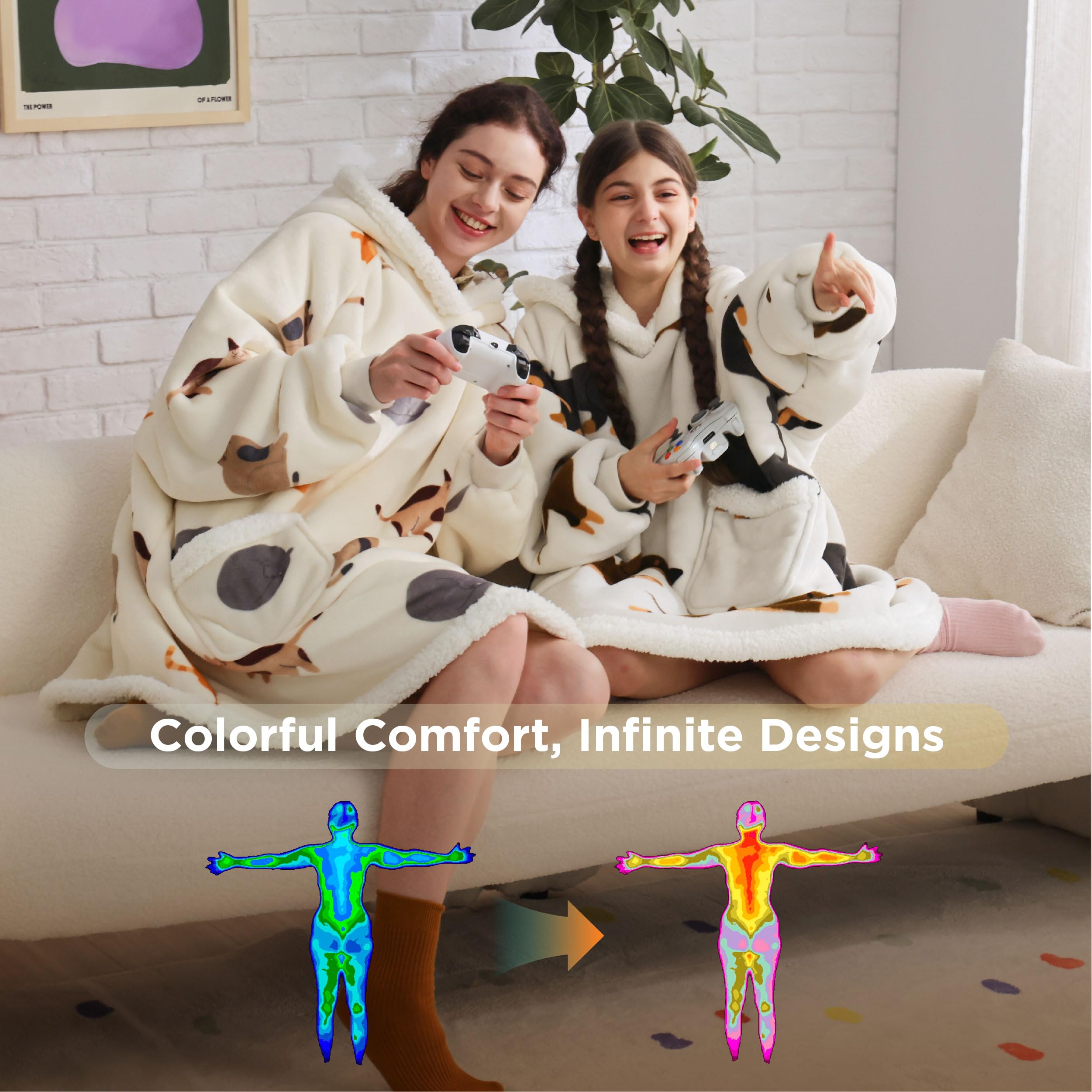 Foto 4 | Manta Portátil Con Capucha Bedsure Sherpa Con Capucha Y Estampado De Gato - Venta Internacional.