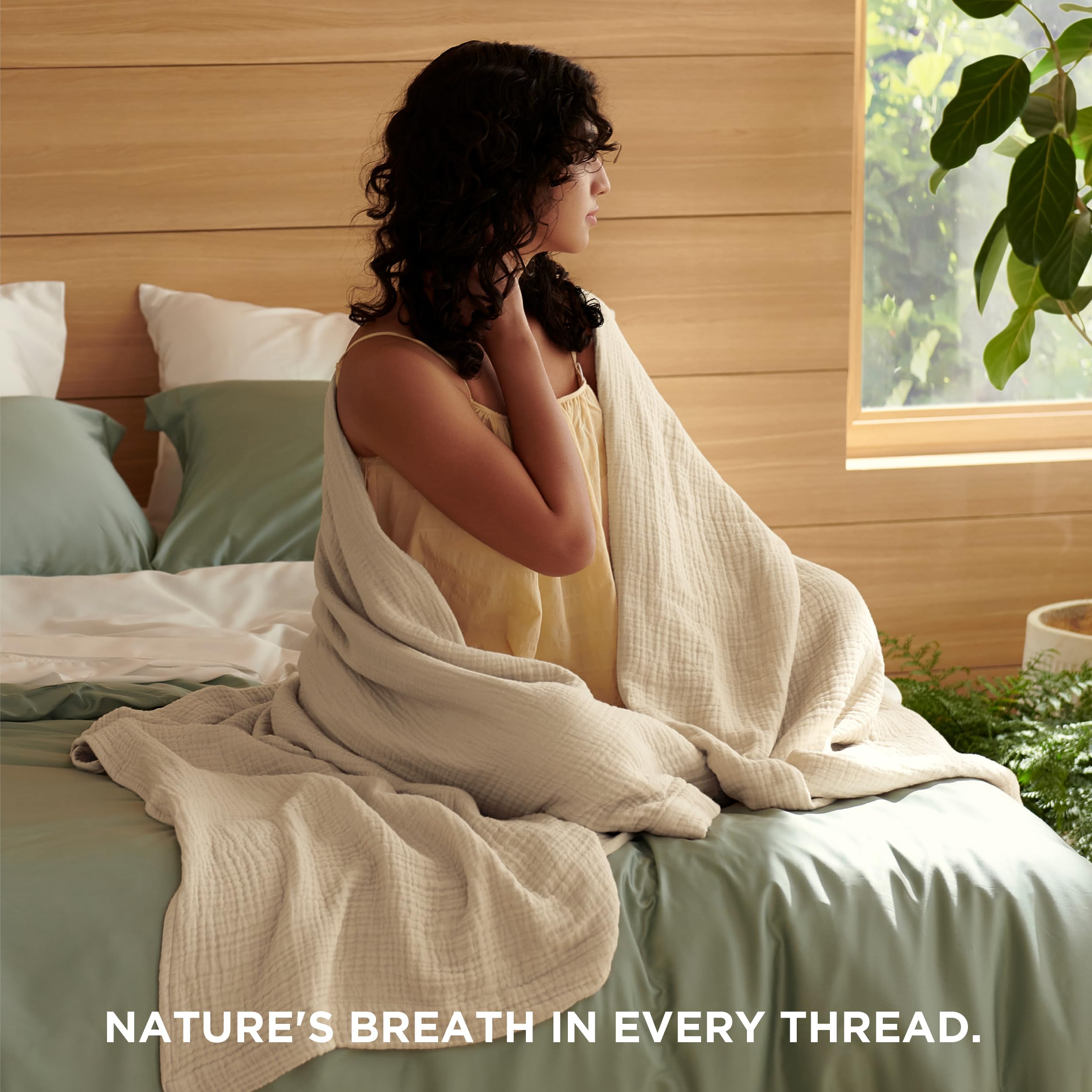 Foto 2 | Manta Bedsure De Muselina, 100% Algodón, 125 X 180 Cm, Color Beige - Venta Internacional.