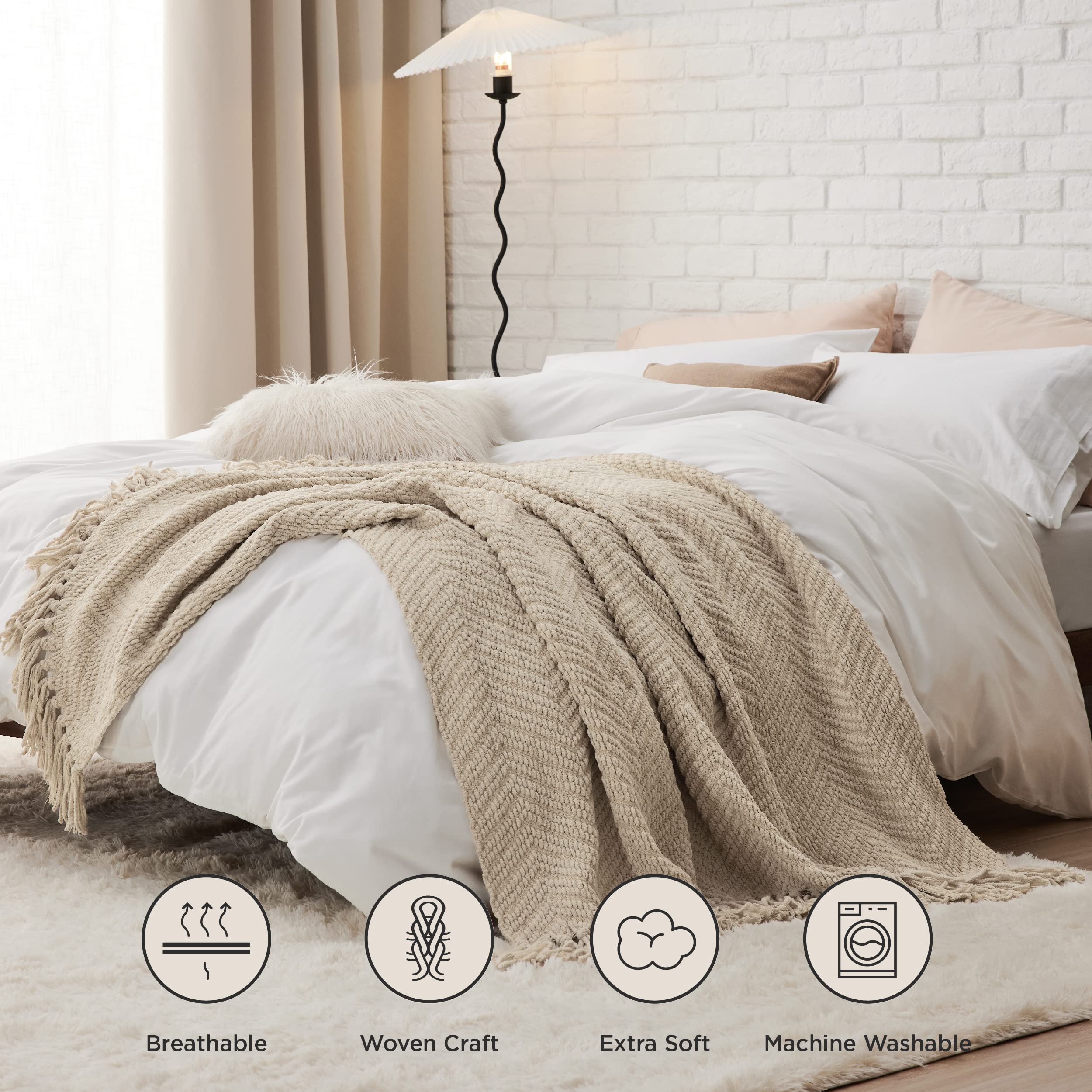 Foto 2 | Manta De Cama Tejida Texturizada De Felpilla, 50 X 60 Cm - Venta Internacional.
