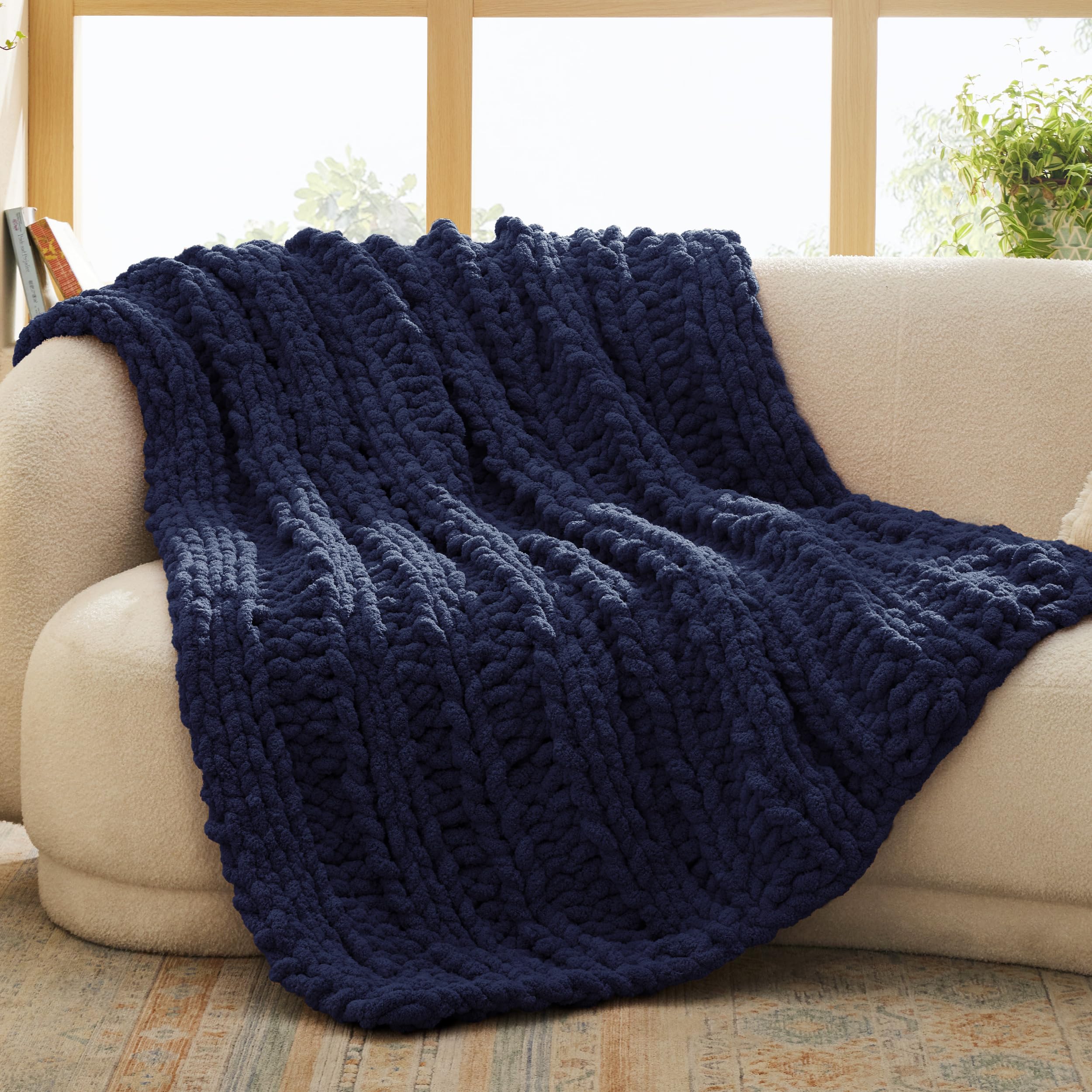 Foto 3 pulgar | Manta De Cama Gruesa De Punto Grueso, 100% Tejida A Mano, Azul Marino - Venta Internacional.