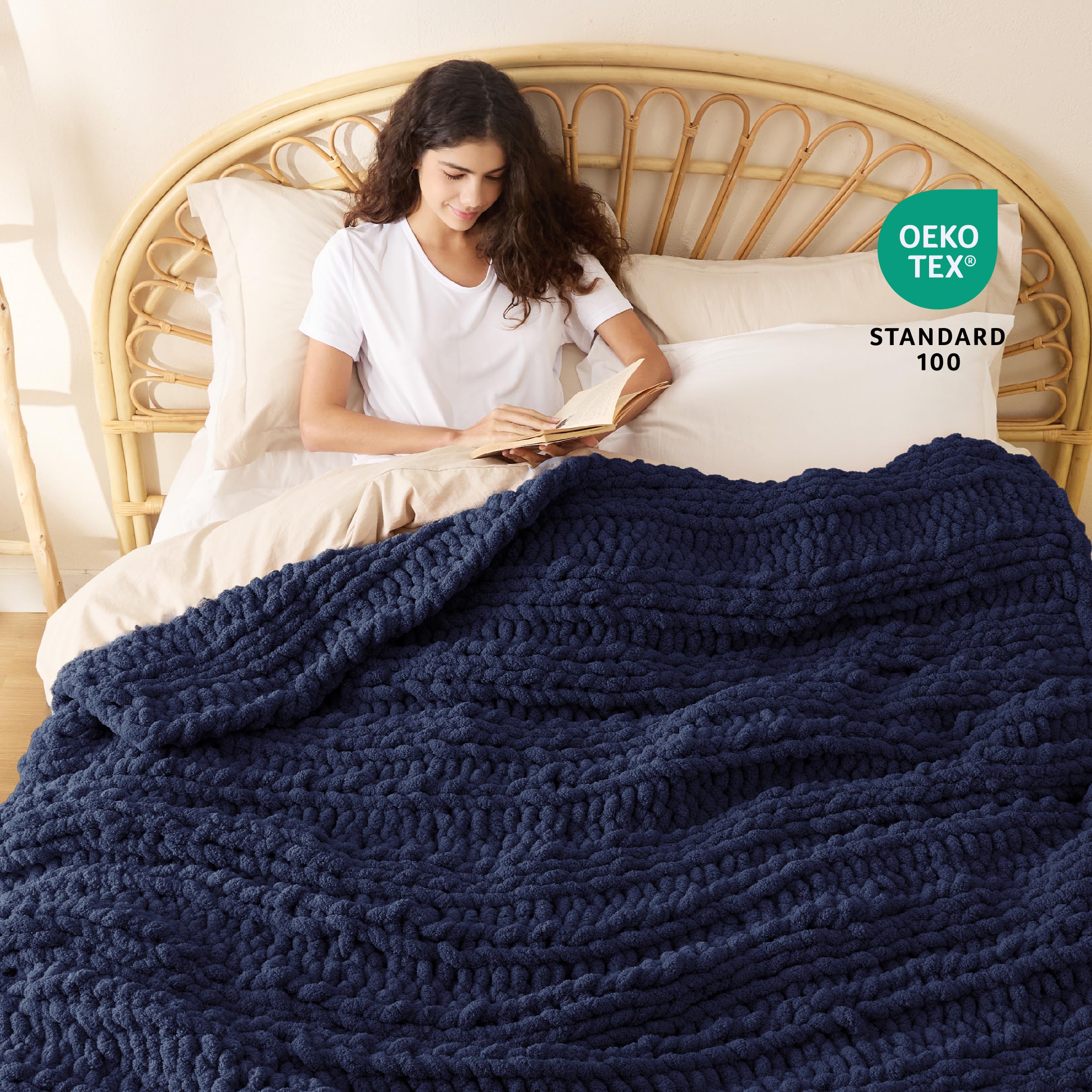 Foto 5 | Manta De Cama Gruesa De Punto Grueso, 100% Tejida A Mano, Azul Marino - Venta Internacional.
