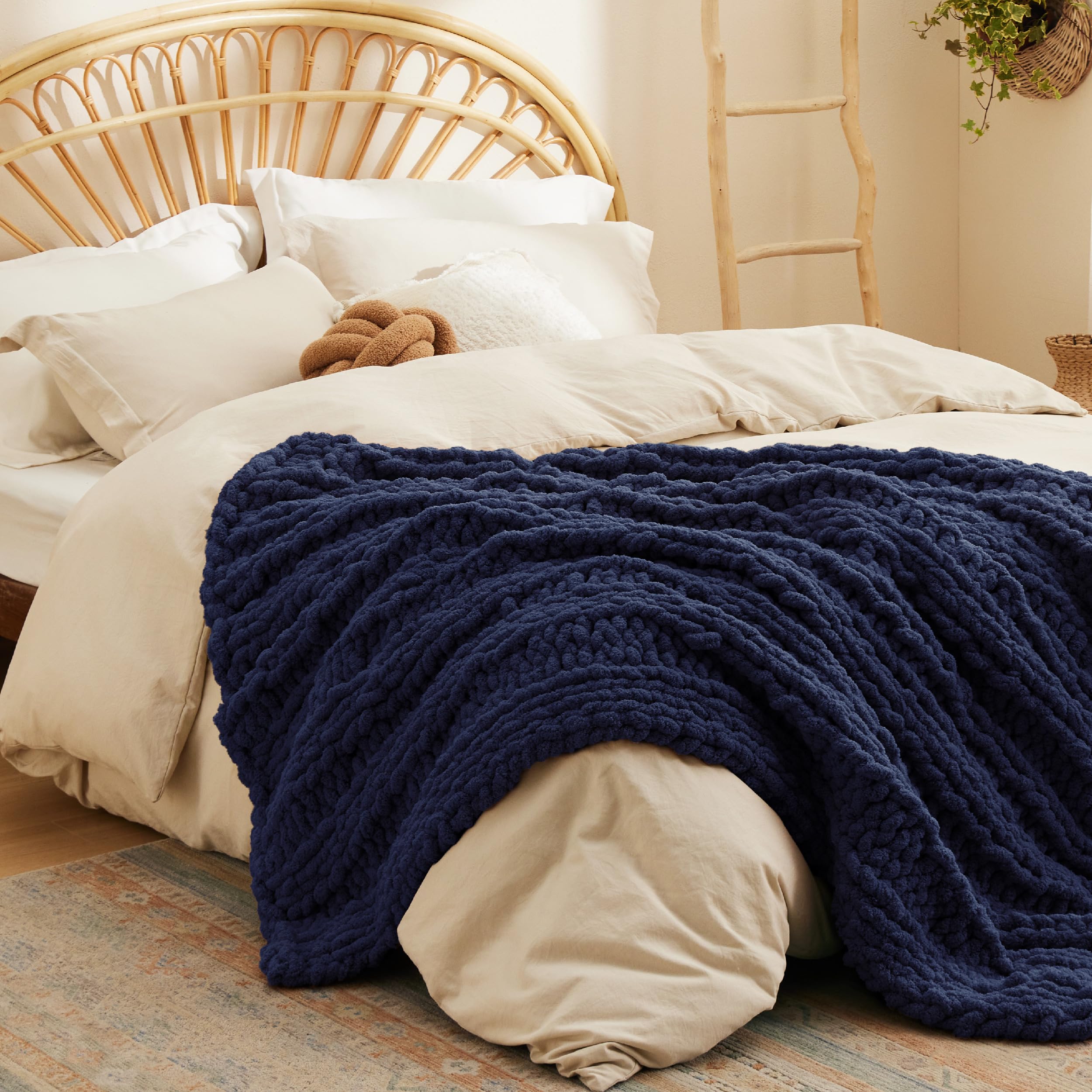 Foto 8 pulgar | Manta De Cama Gruesa De Punto Grueso, 100% Tejida A Mano, Azul Marino - Venta Internacional.