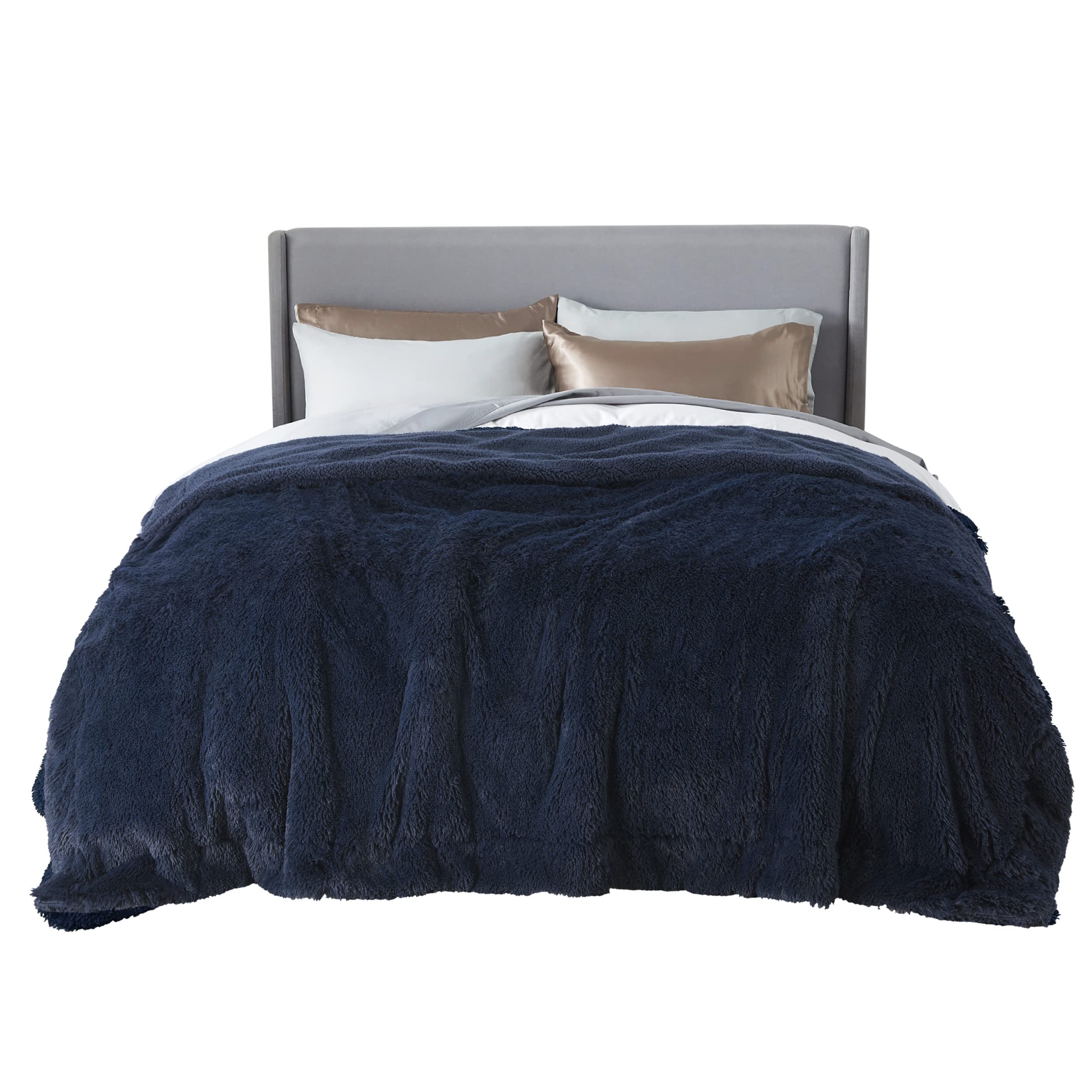 Forro Polar De Piel Sintética Blanket Bedsure Fluffy, Azul Marino, Tamaño Queen - Venta Internacional.