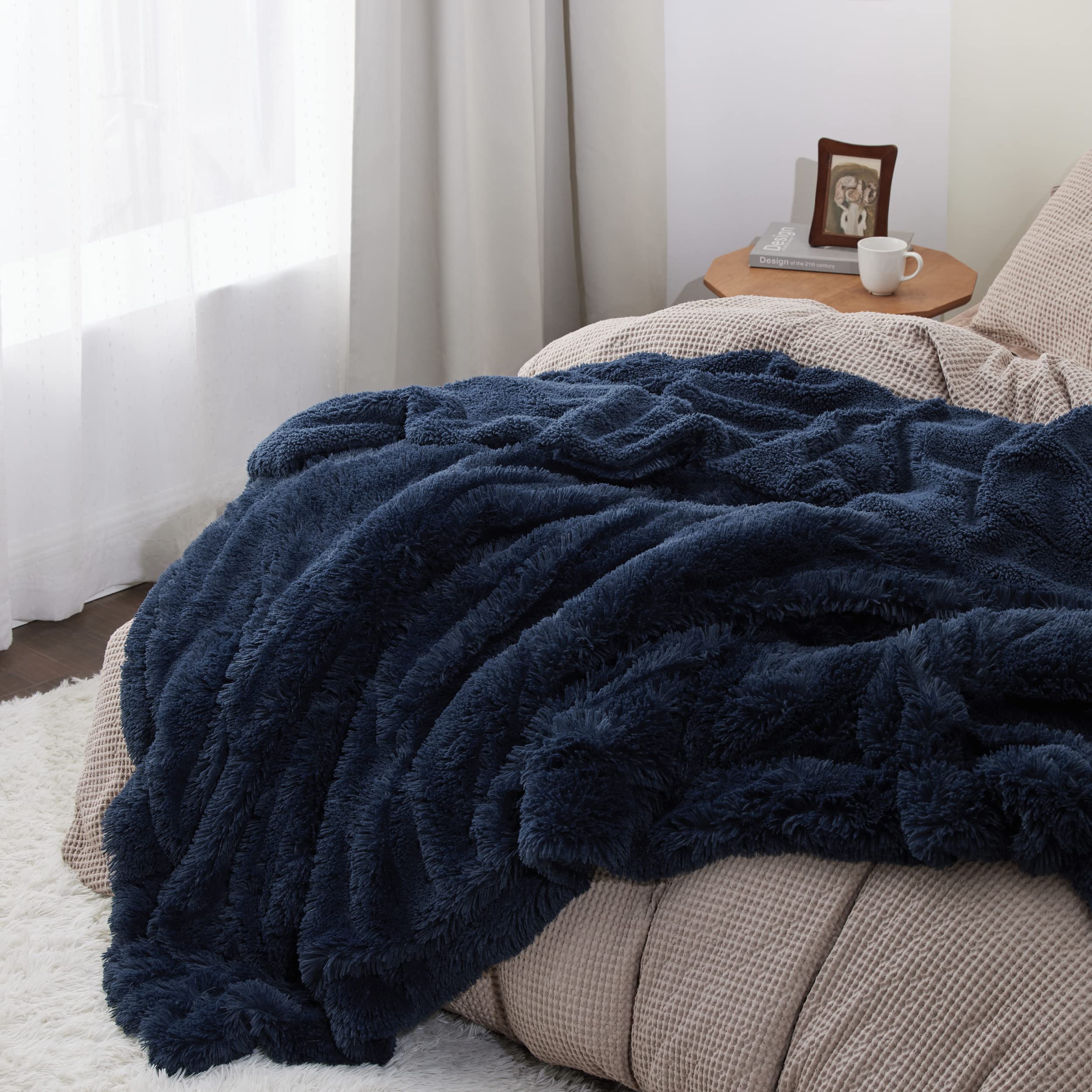 Foto 5 pulgar | Forro Polar De Piel Sintética Blanket Bedsure Fluffy, Azul Marino, Tamaño Queen - Venta Internacional.