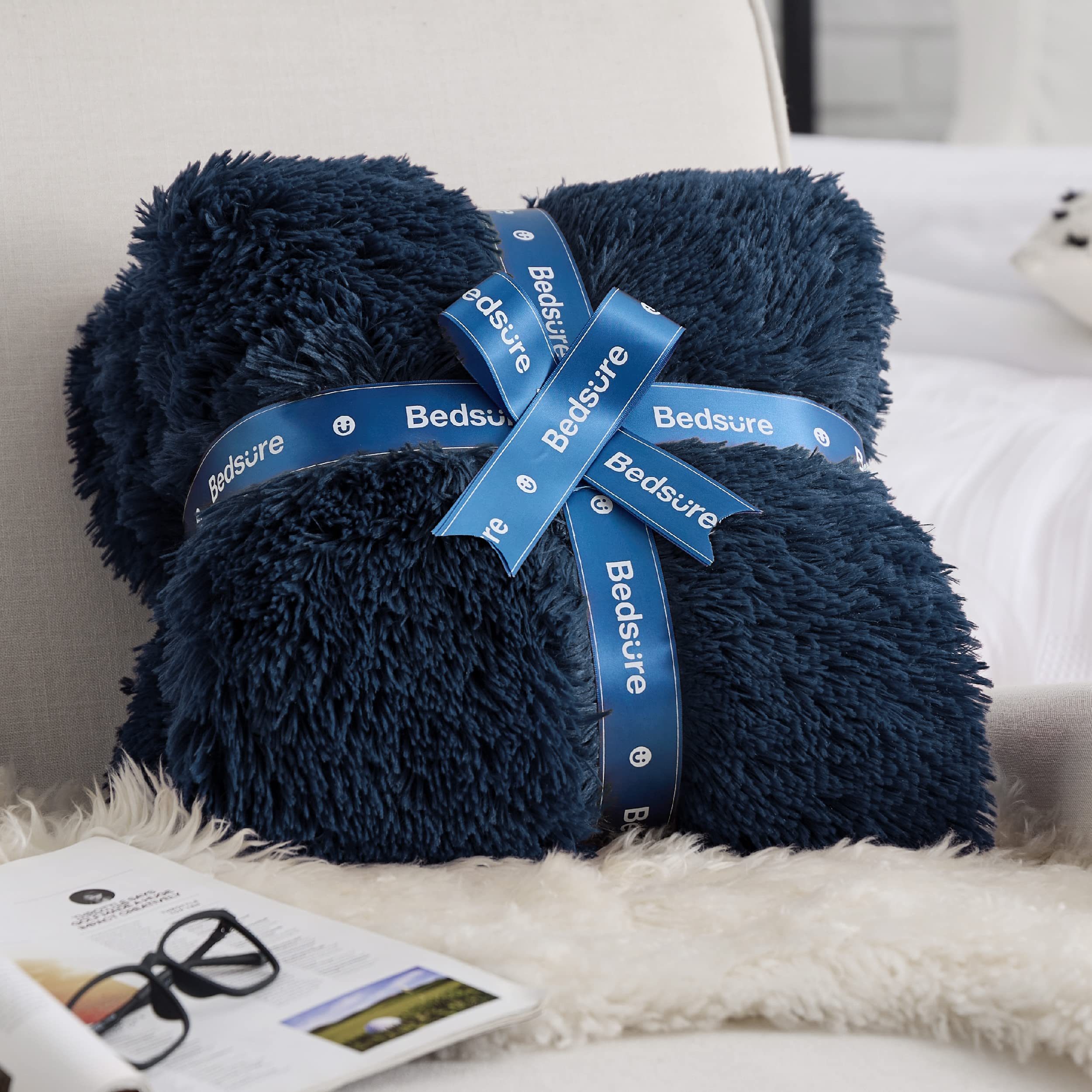 Foto 8 pulgar | Forro Polar De Piel Sintética Blanket Bedsure Fluffy, Azul Marino, Tamaño Queen - Venta Internacional.